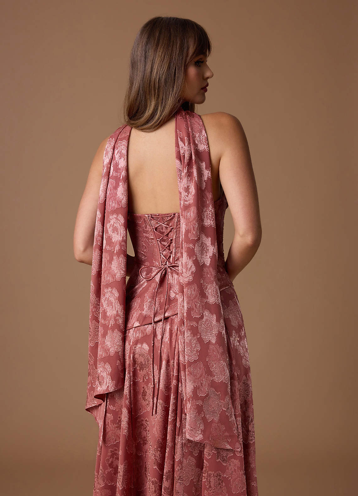 Gabriela A-Line Corset Fil Coupé Wedding Guest Dress in Vintage Rose