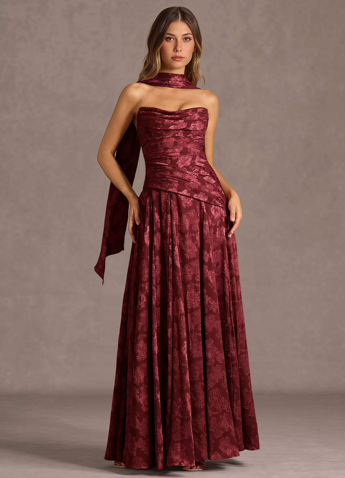 Gabriela A-Line Corset Fil Coupé Wedding Guest Dress in Wine