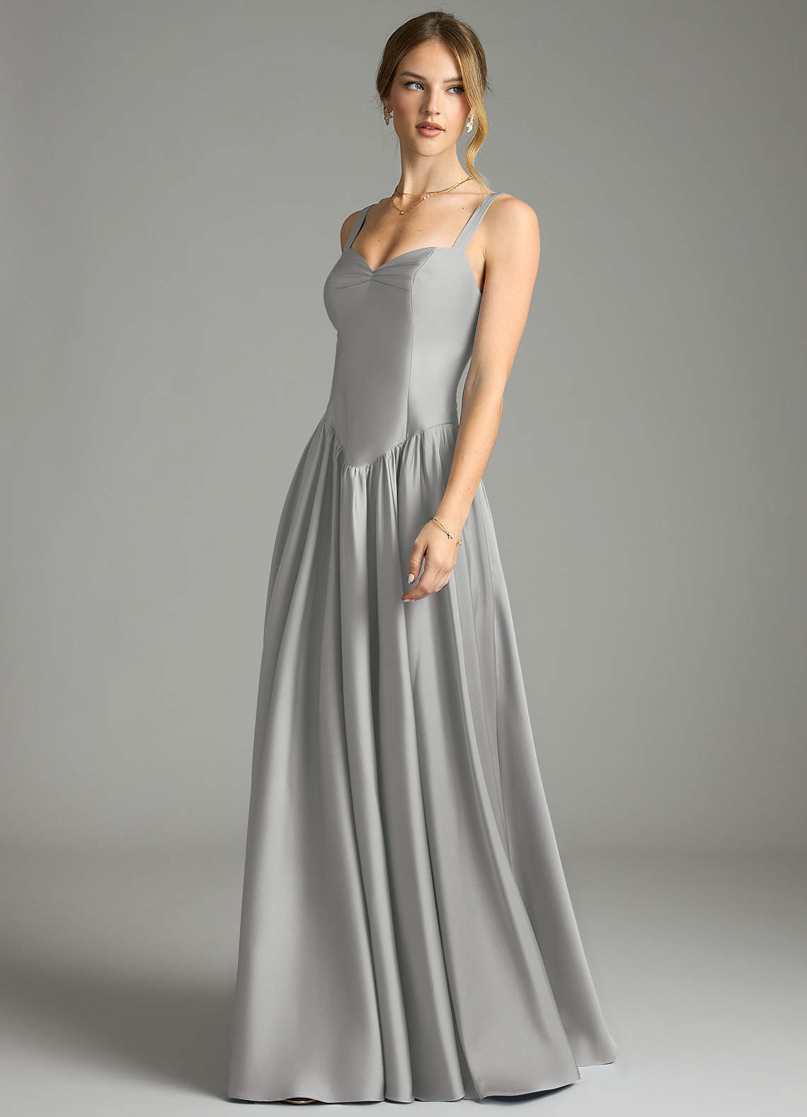 Evadina A-Line Sweetheart Stretch Satin Bridesmaid Dress in Silver