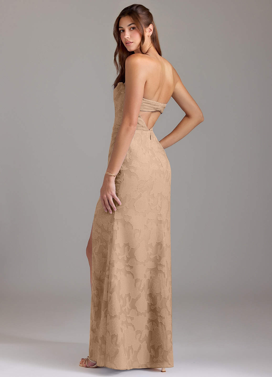 Leonis Sheath Strapless Floral Burnout Bridesmaid Dress in Champagne