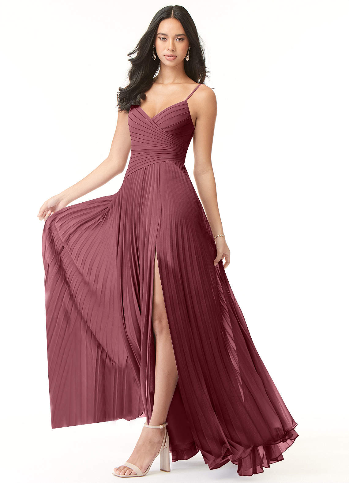 Vini A-Line V-Neck Chiffon Bridesmaid Dress in Desert Rose