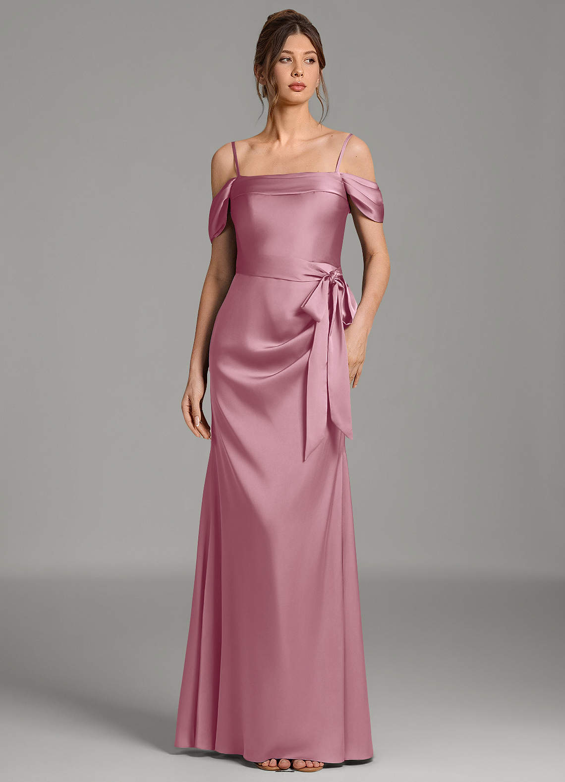 Wyatt Mermaid Off-the-Shoulder Stretch Satin Bridesmaid Dress in Vintage Mauve