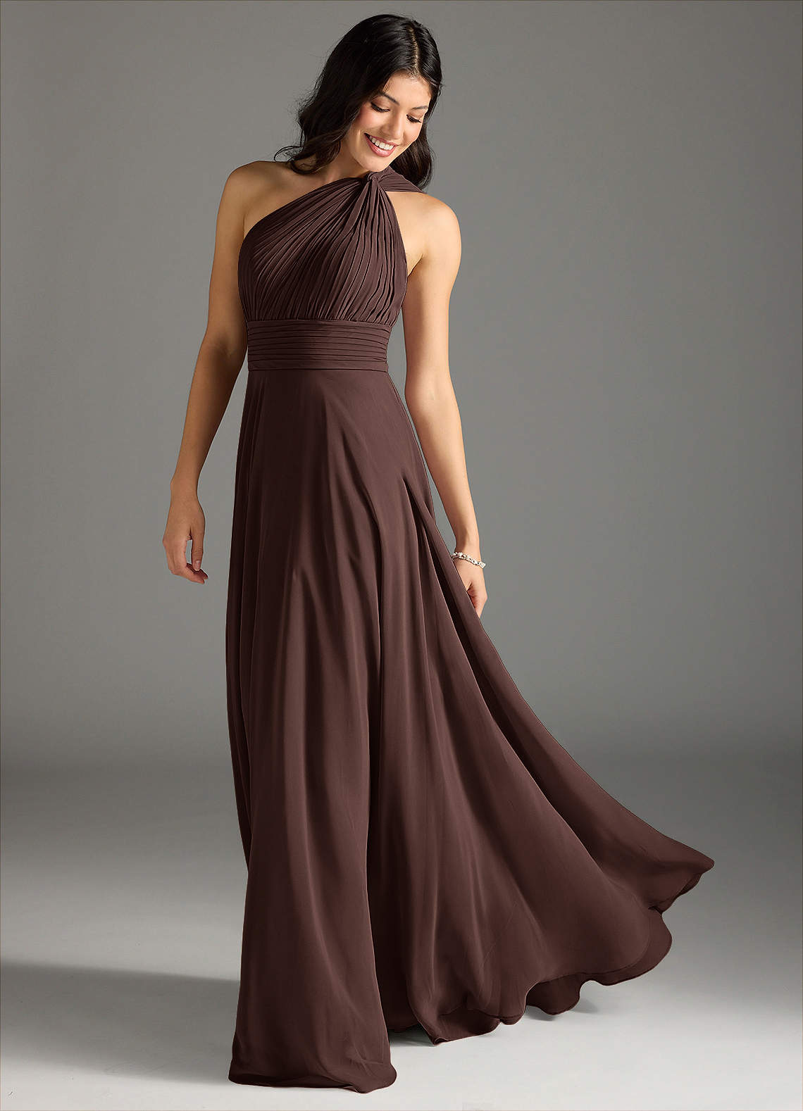 Charlize A-Line One-Shoulder Chiffon Bridesmaid Dress in Ganache