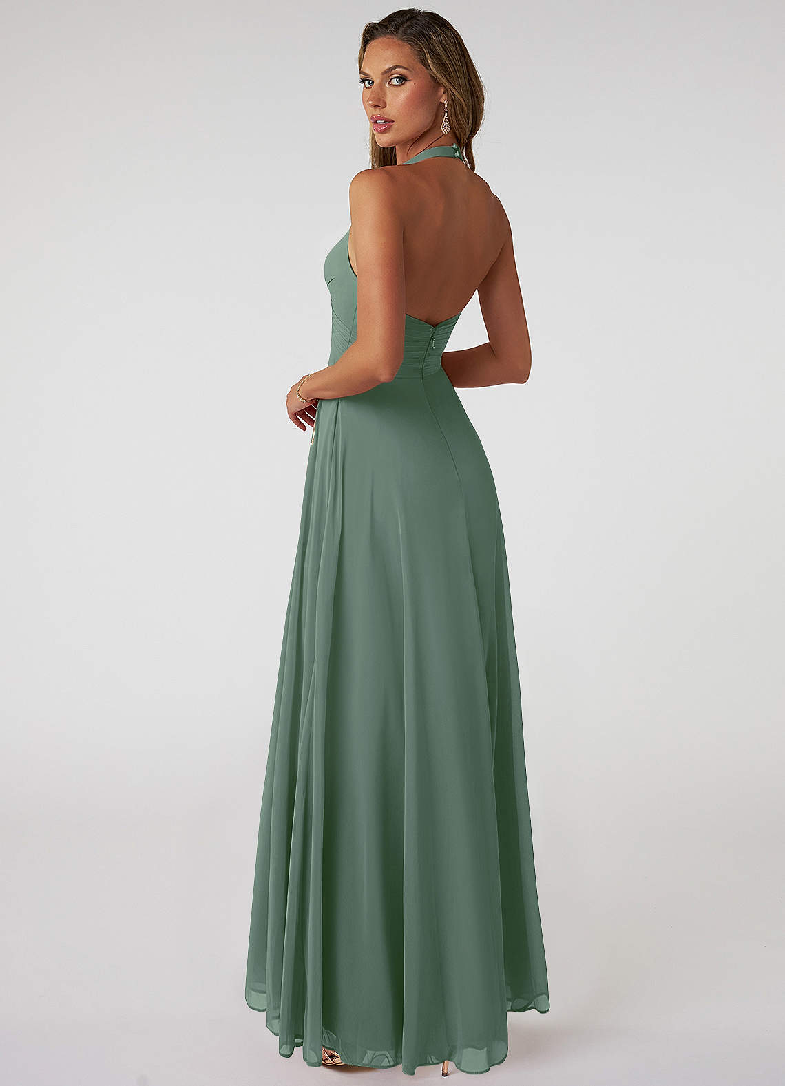 Tessie A-Line V-Neck Chiffon Bridesmaid Dress in Eucalyptus