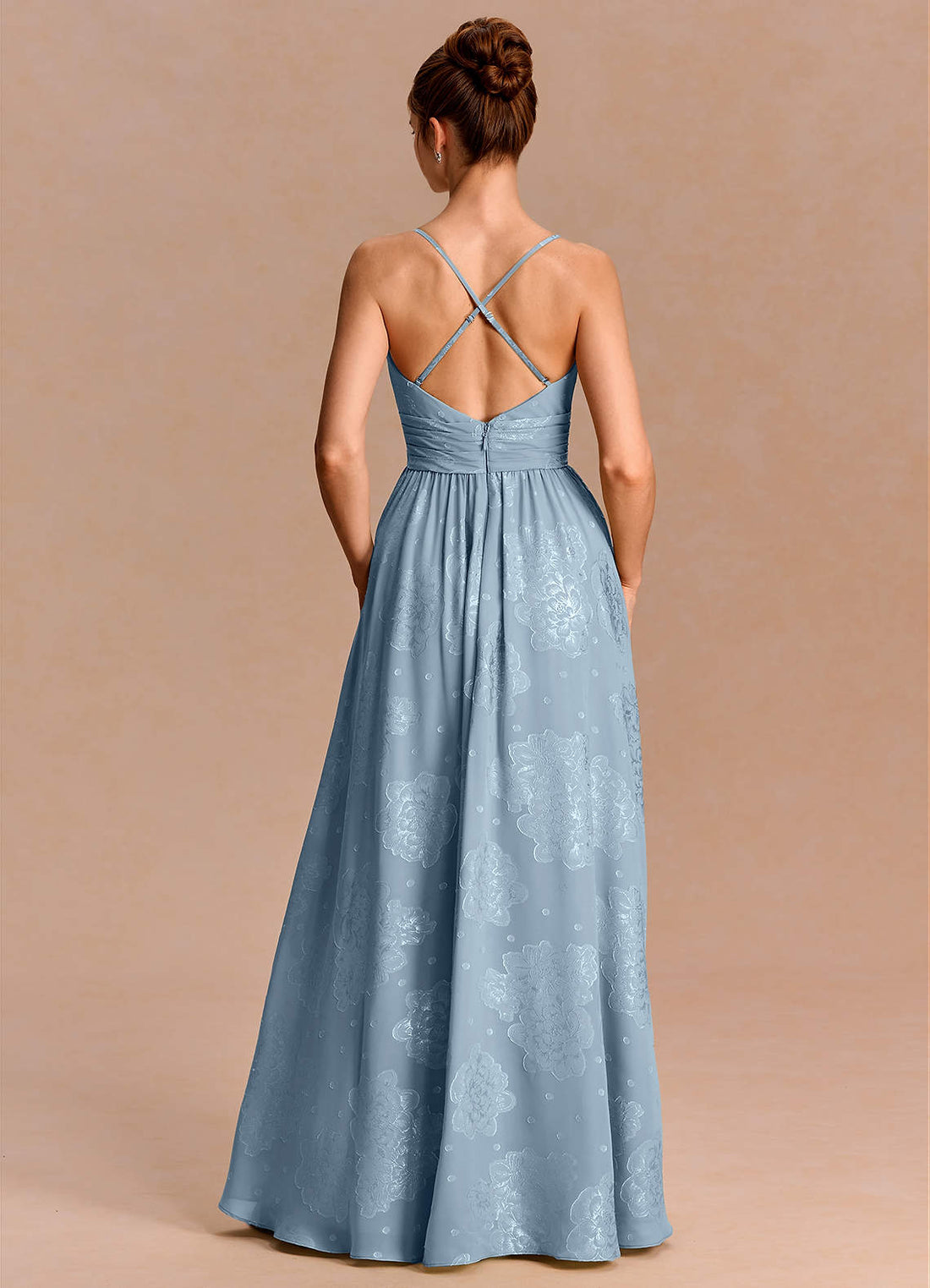 Anaëlle A-Line V-Neck Chiffon Burnout Evening Dress in Powder Blue