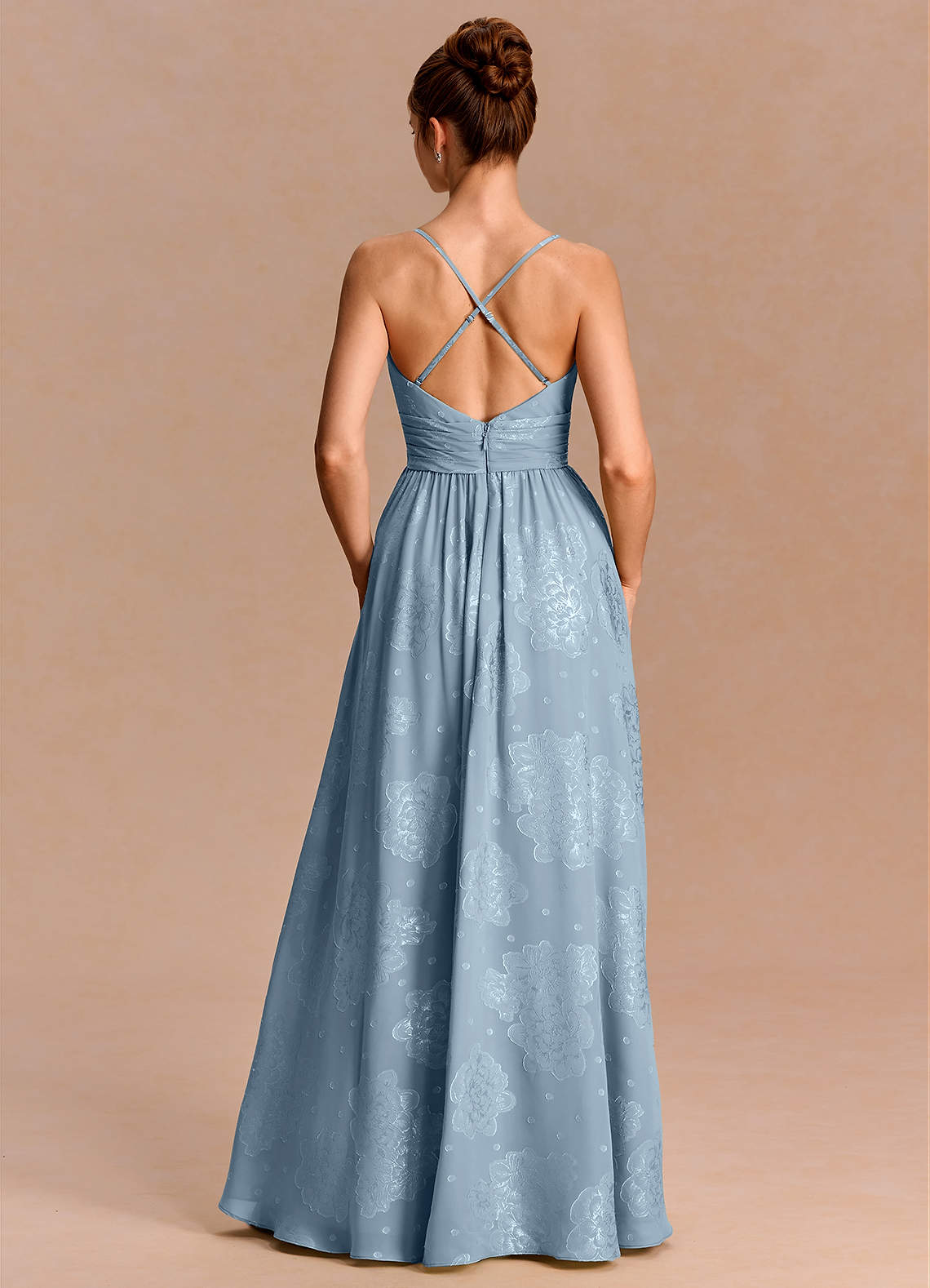 Anaëlle A-Line V-Neck Chiffon Burnout Evening Dress in Powder Blue