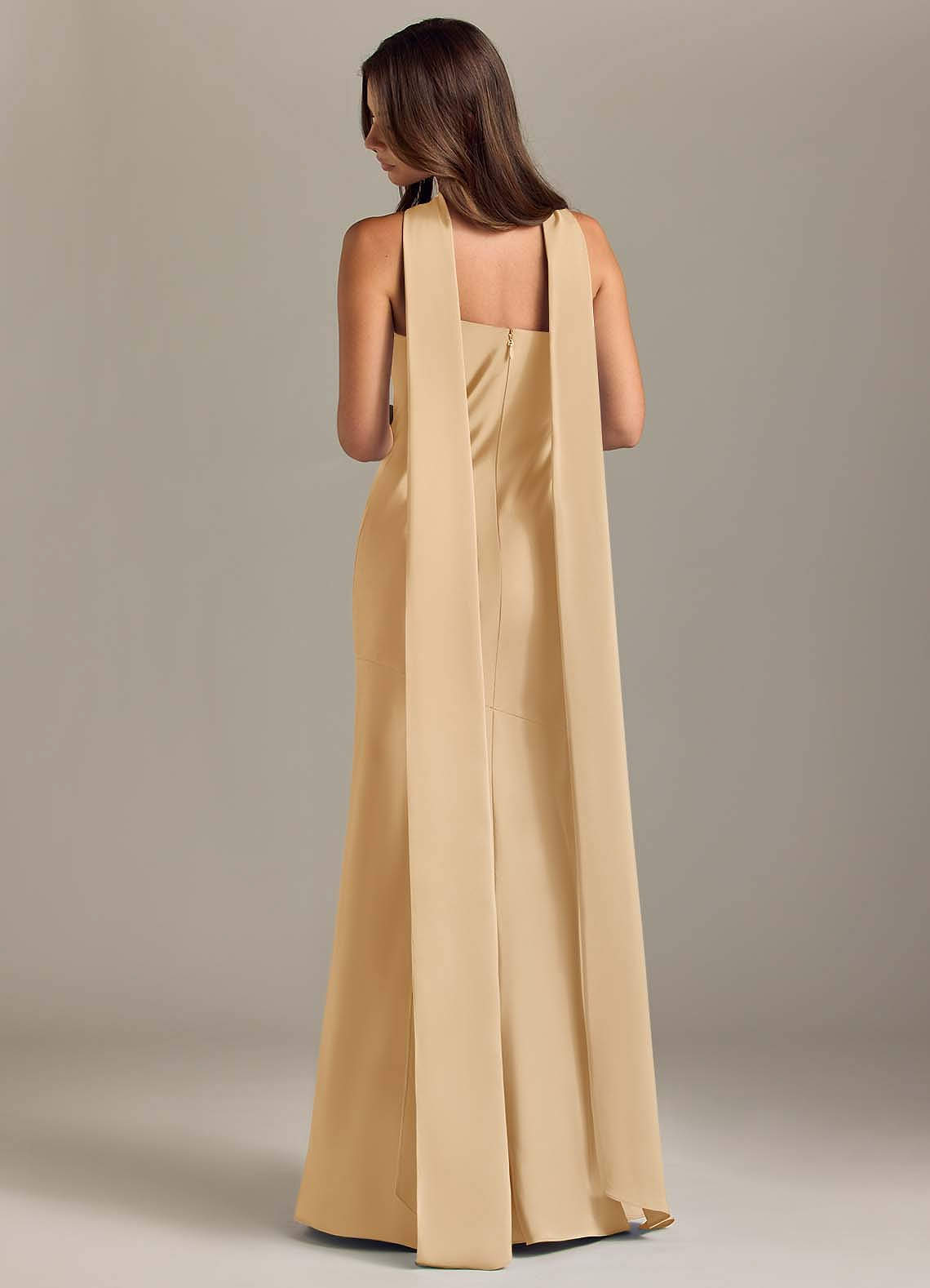 Kinsley Mermaid Halter Stretch Satin Bridesmaid Dress in Gold