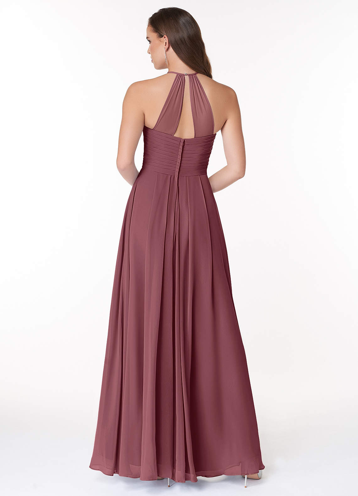 Ginger A-Line Halter Chiffon Bridesmaid Dress in Desert Rose