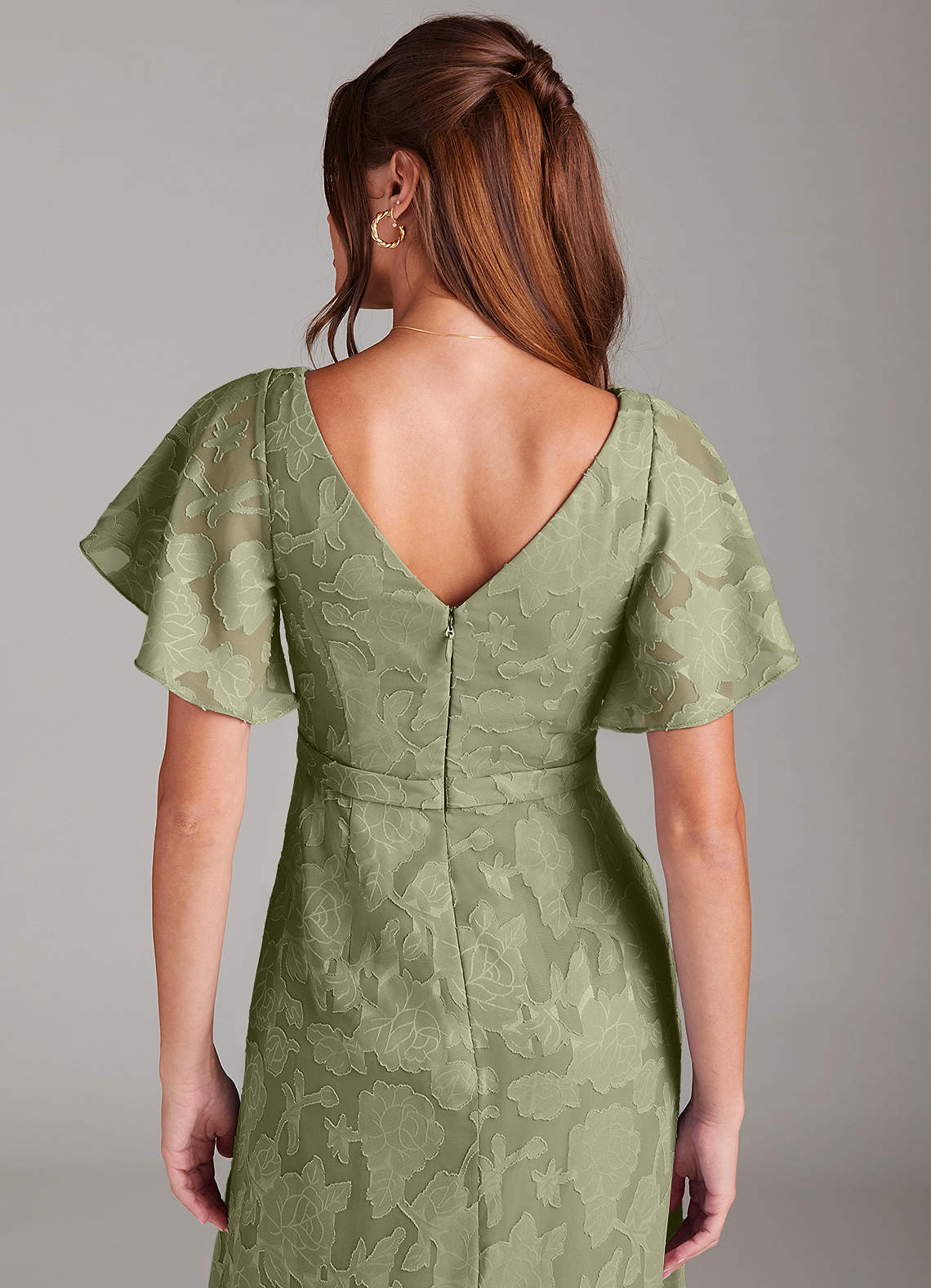 Ambrosia A-Line V-Neck Floral Burnout Bridesmaid Dress in Pistachio