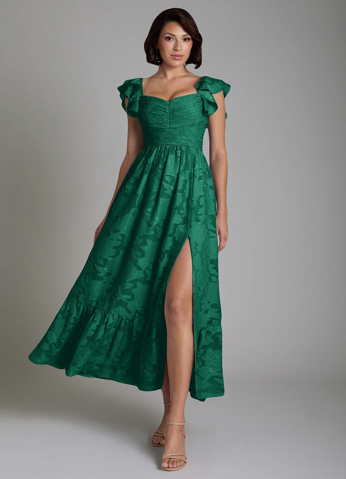 Anaya A-Line V-Neck Floral Burnout Bridesmaid Dress in Emerald