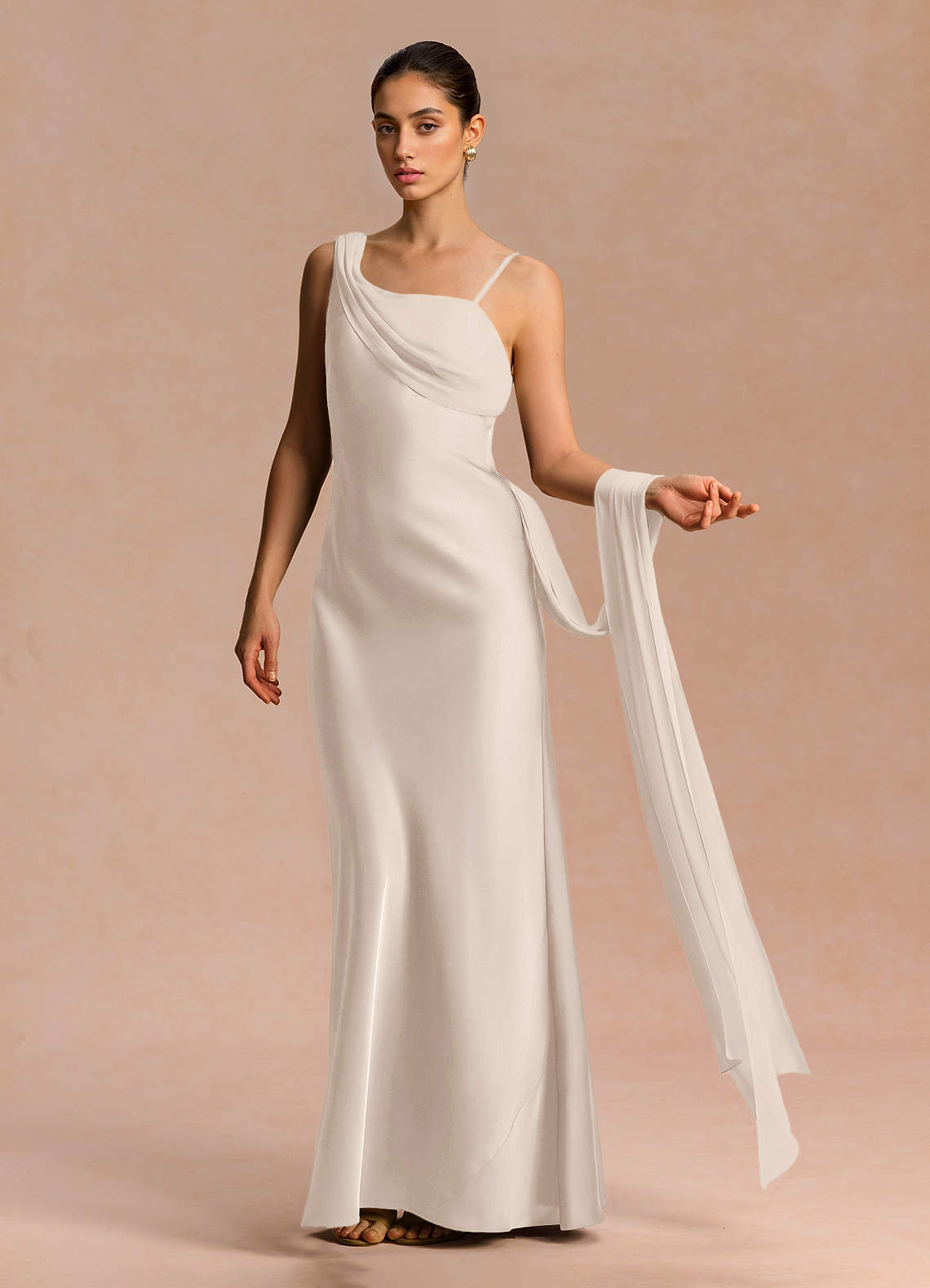 Ixchel A-Line Corset Crepe Chiffon Evening Dress in Cream