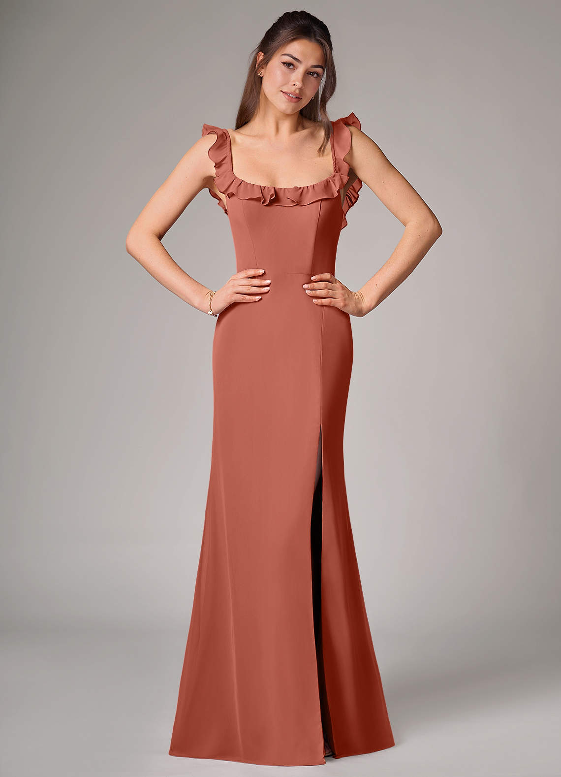 Callie Mermaid Scoop-Neck Chiffon Bridesmaid Dress in Clay
