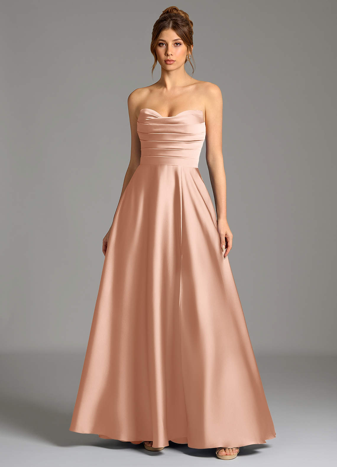 Ayla A-Line Sweetheart Stretch Satin Bridesmaid Dress in rose gold