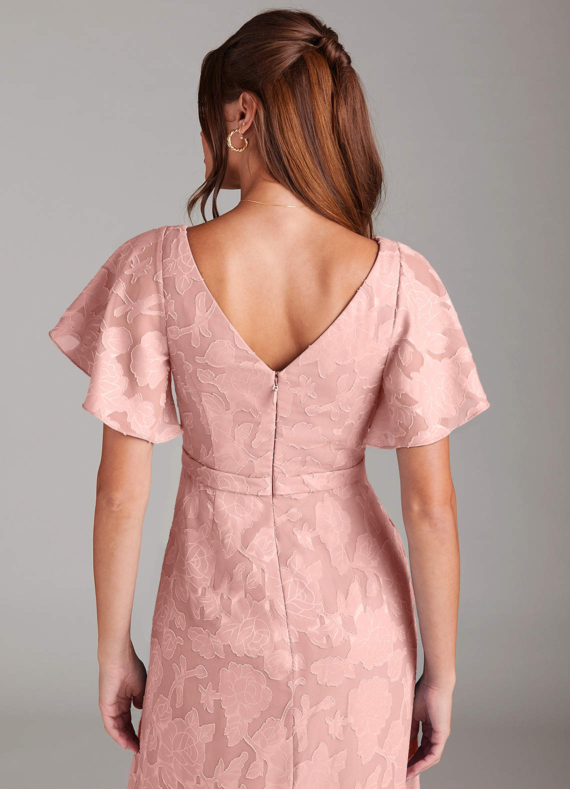 Ambrosia A-Line V-Neck Floral Burnout Bridesmaid Dress in Powder Pink