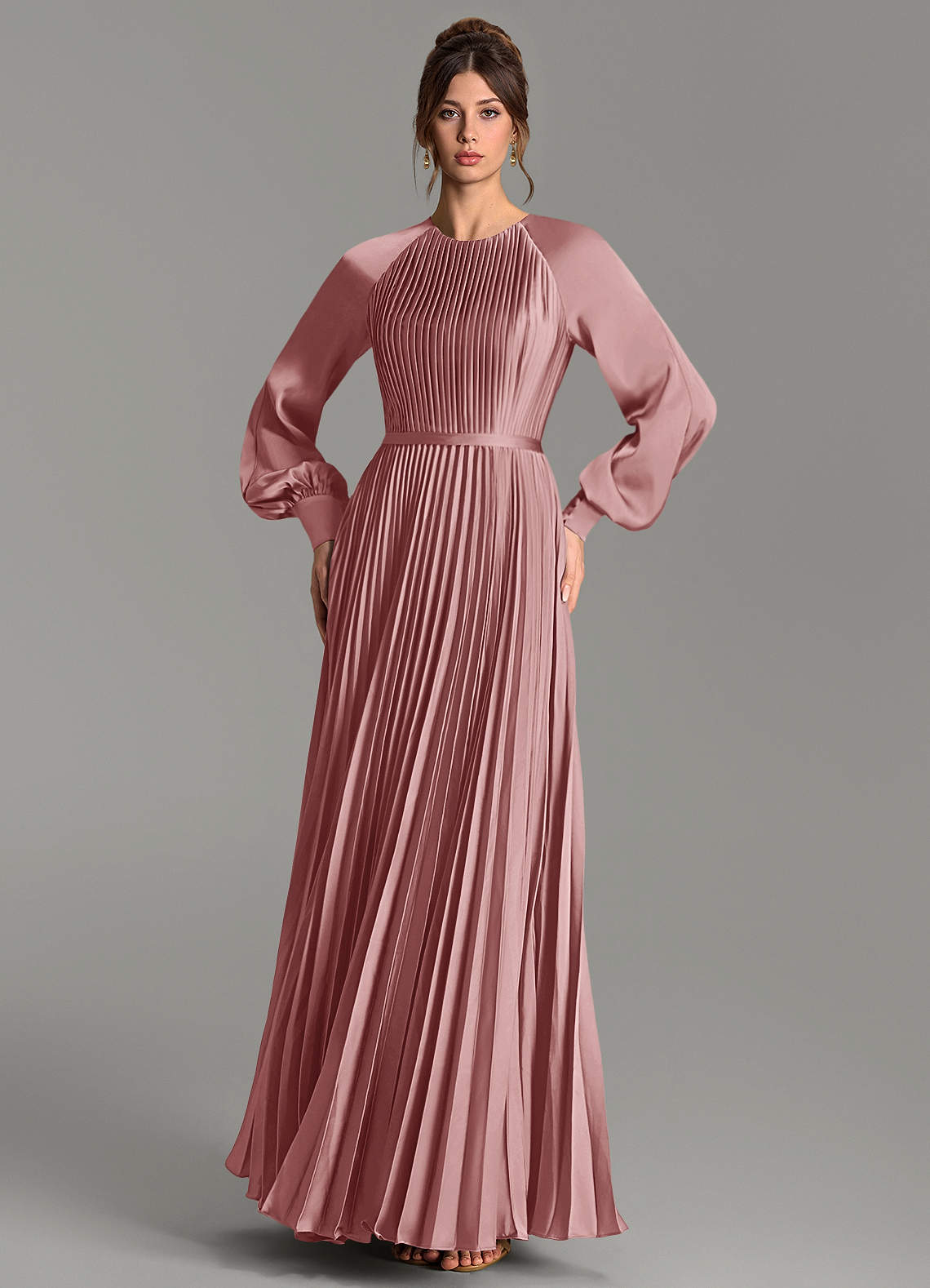 Grayson A-Line Scoop-Neck Stretch Satin Bridesmaid Dress in dusty rose