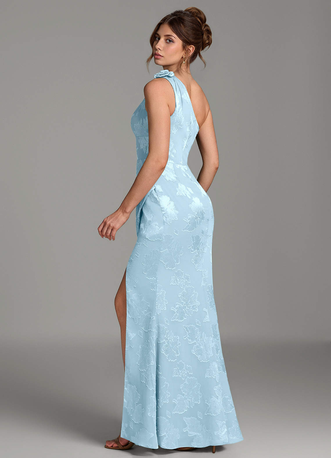 Yanie Mermaid One-Shoulder Jacquard Bridesmaid Dress in Sky Blue