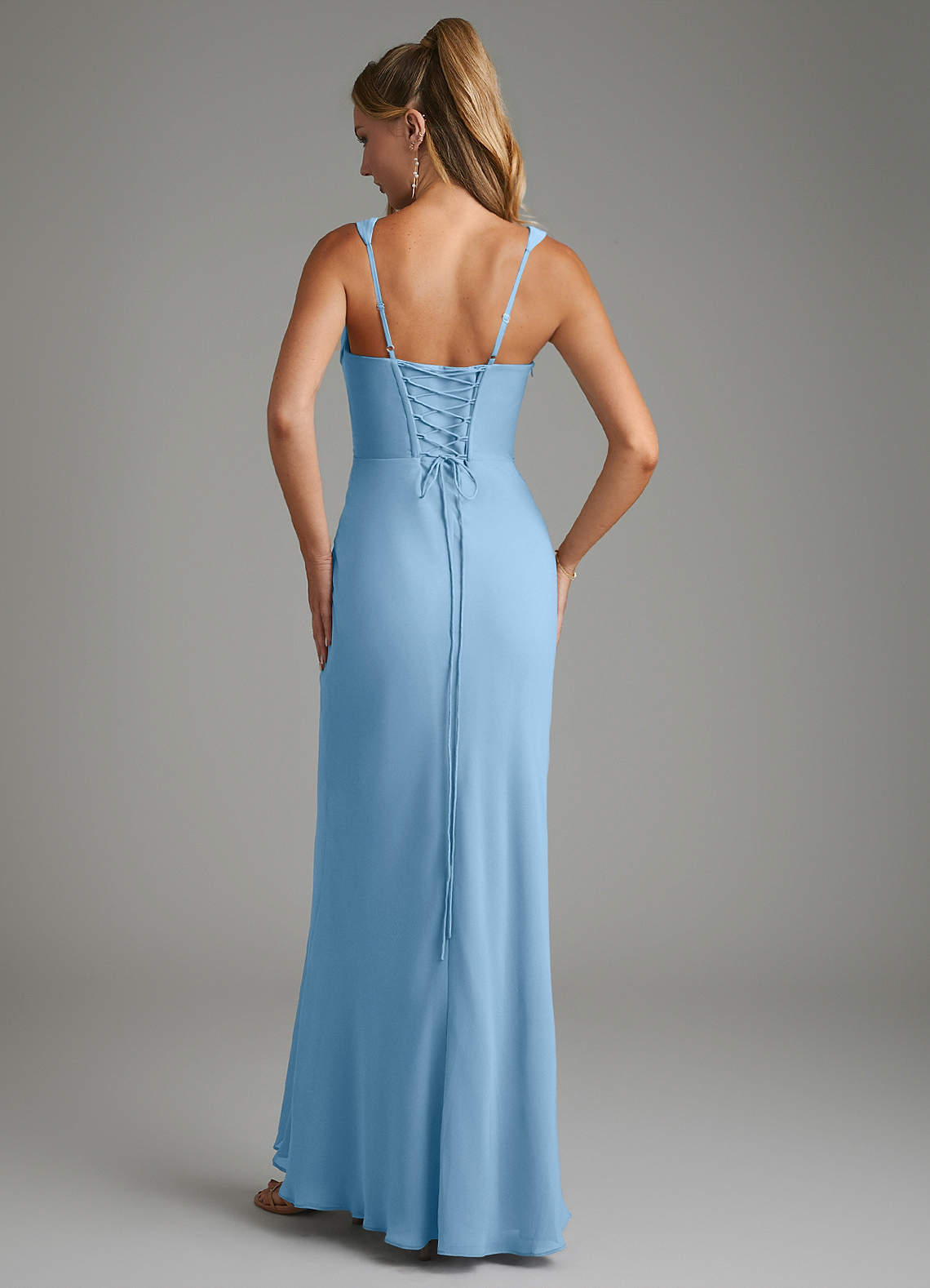 Asa Sheath Square-Neck Chiffon Bridesmaid Dress in Steel Blue