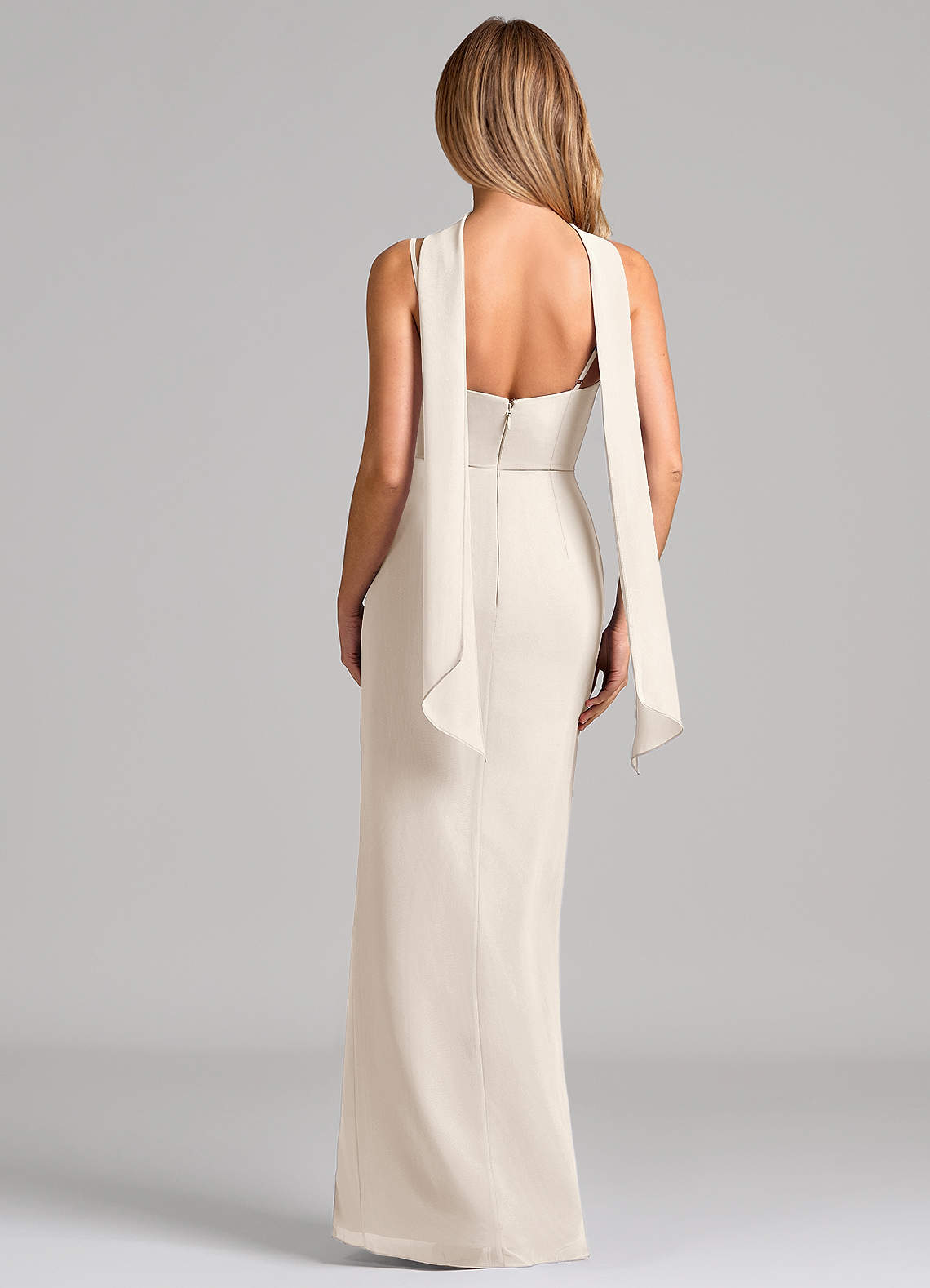 Calandra Sheath Scoop-Neck Chiffon Bridesmaid Dress in White Alabaster