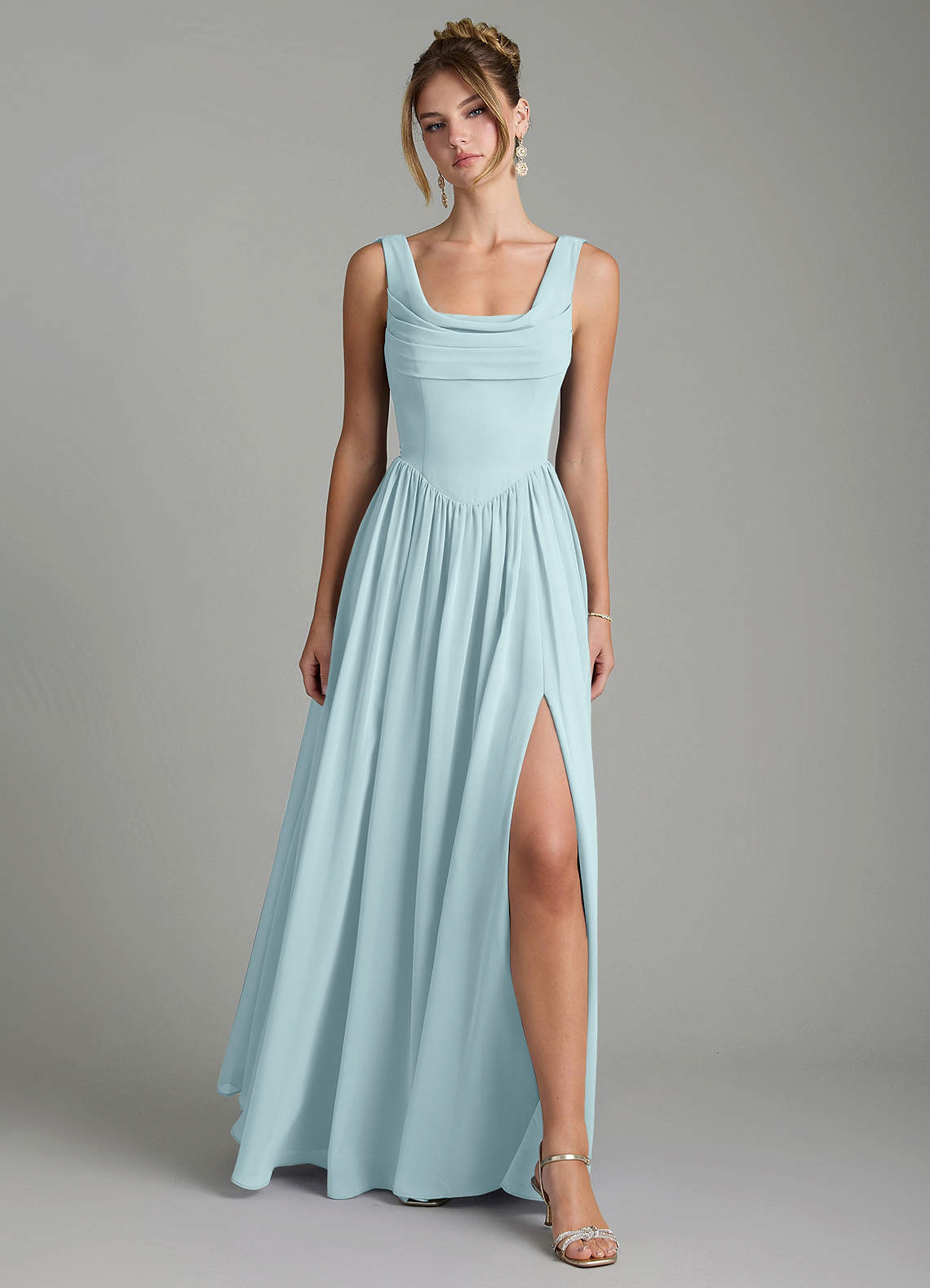 Novi A-Line Square-Neck Chiffon Bridesmaid Dress in Sea Glass
