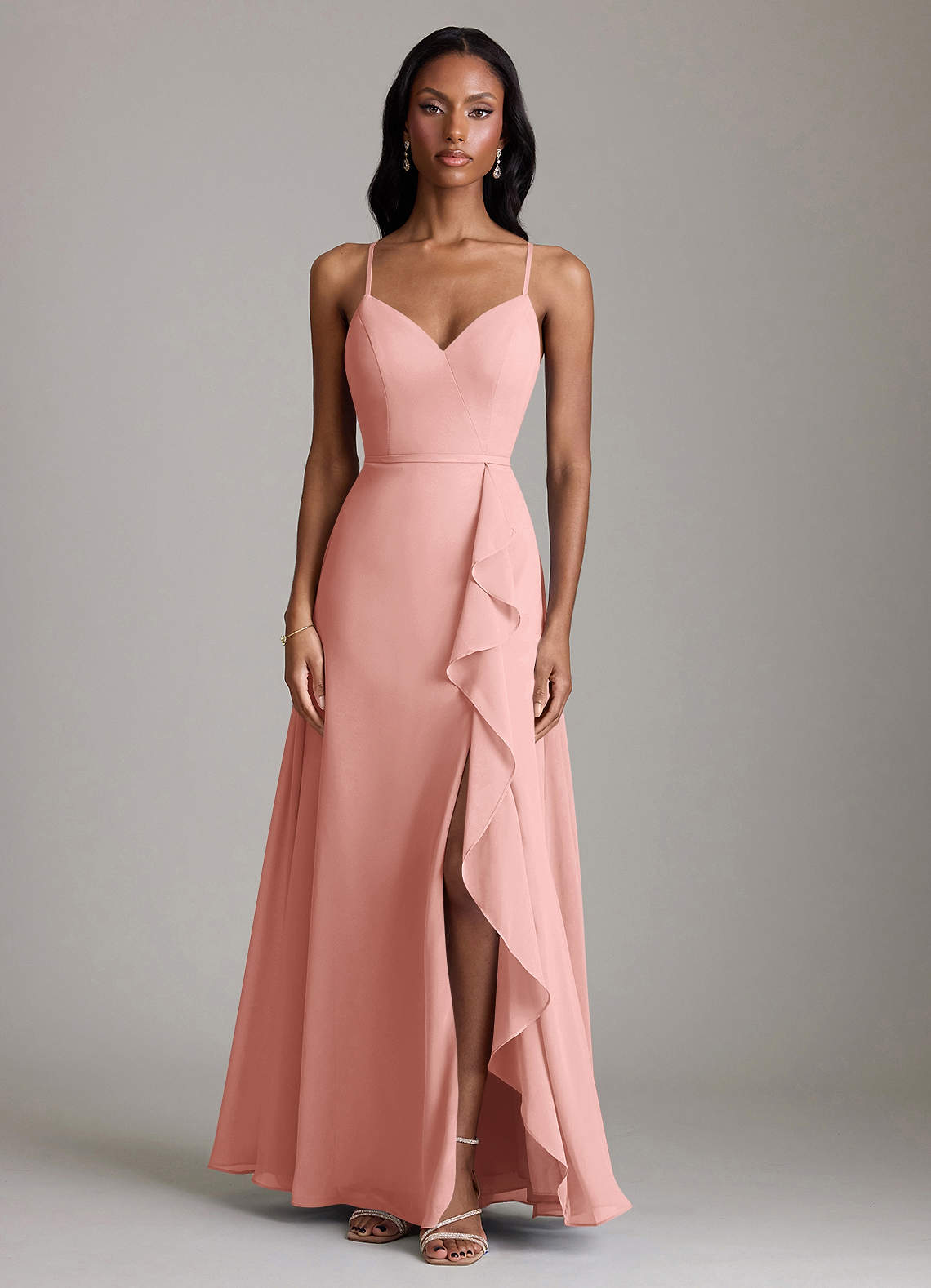 Naeem A-Line V-Neck Chiffon Bridesmaid Dress in Rosette