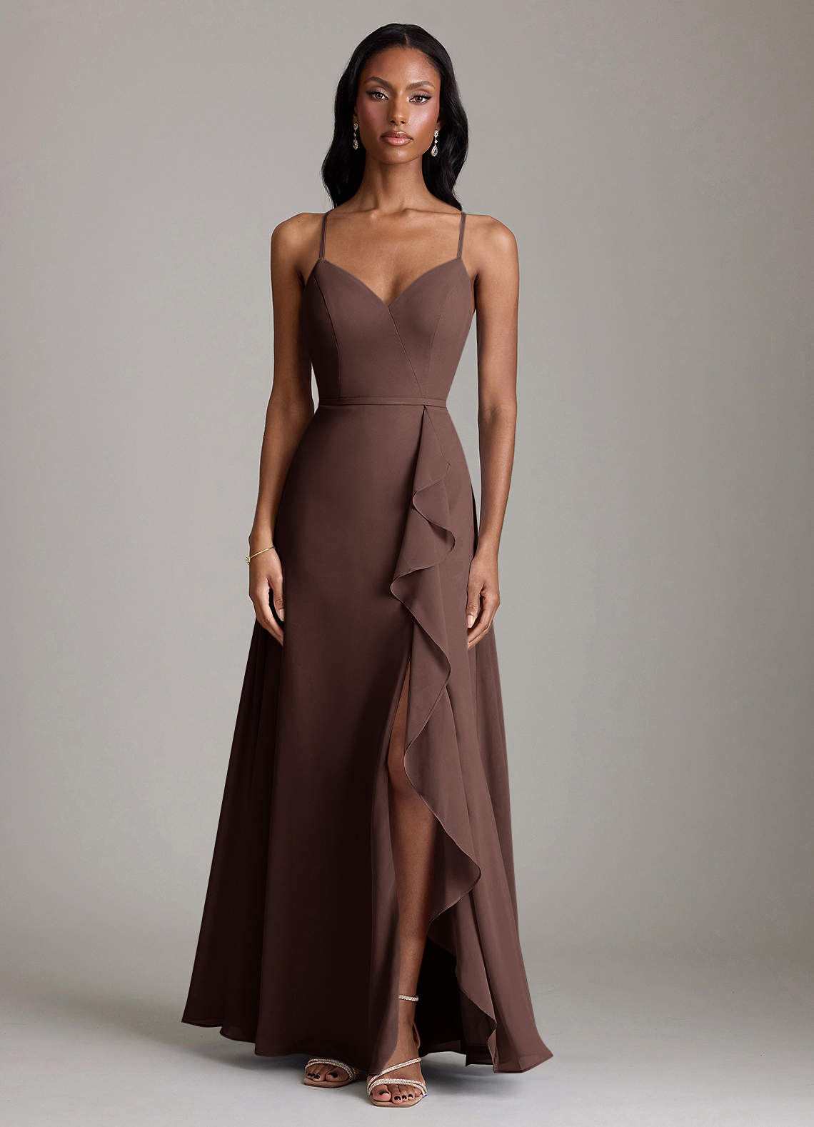 Naeem A-Line V-Neck Chiffon Bridesmaid Dress in Ganache