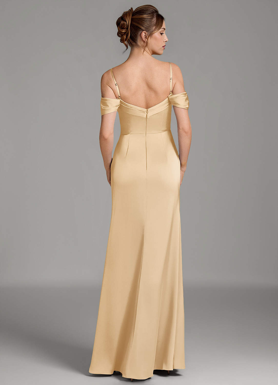 Wyatt Mermaid Off-the-Shoulder Stretch Satin Bridesmaid Dress in Gold
