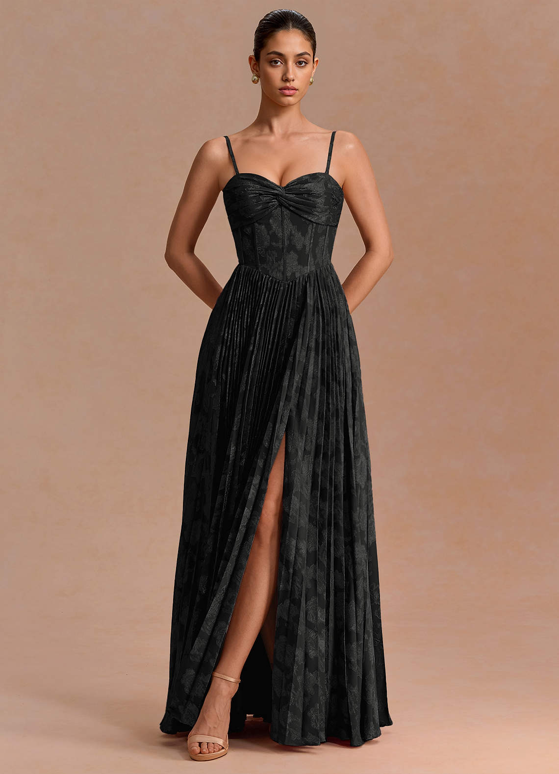 Delfina A-Line Twisted-Bust Fil Coupé Evening Dress in Lilac
