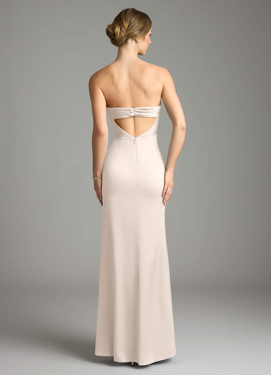 Leonis Mermaid Cowl-Neck Stretch Satin Bridesmaid Dress in White Alabaster