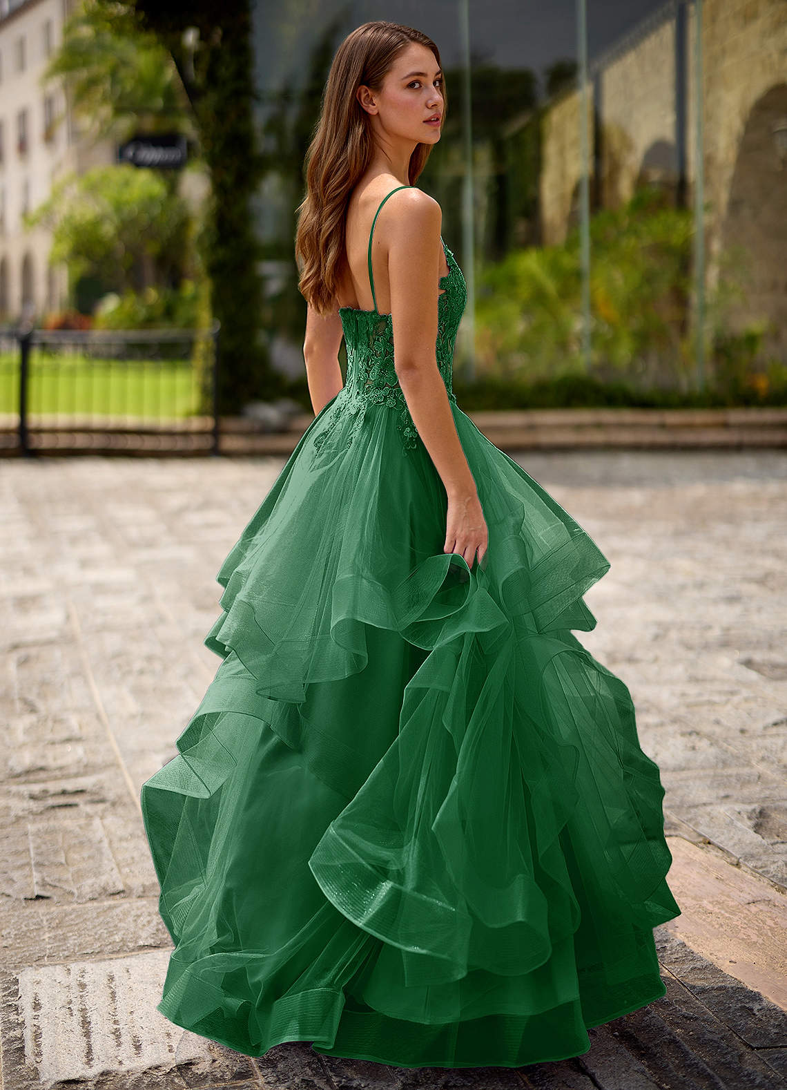 Spitze Ball Gown Sweetheart Lace Tulle Evening Dress in Dark Green