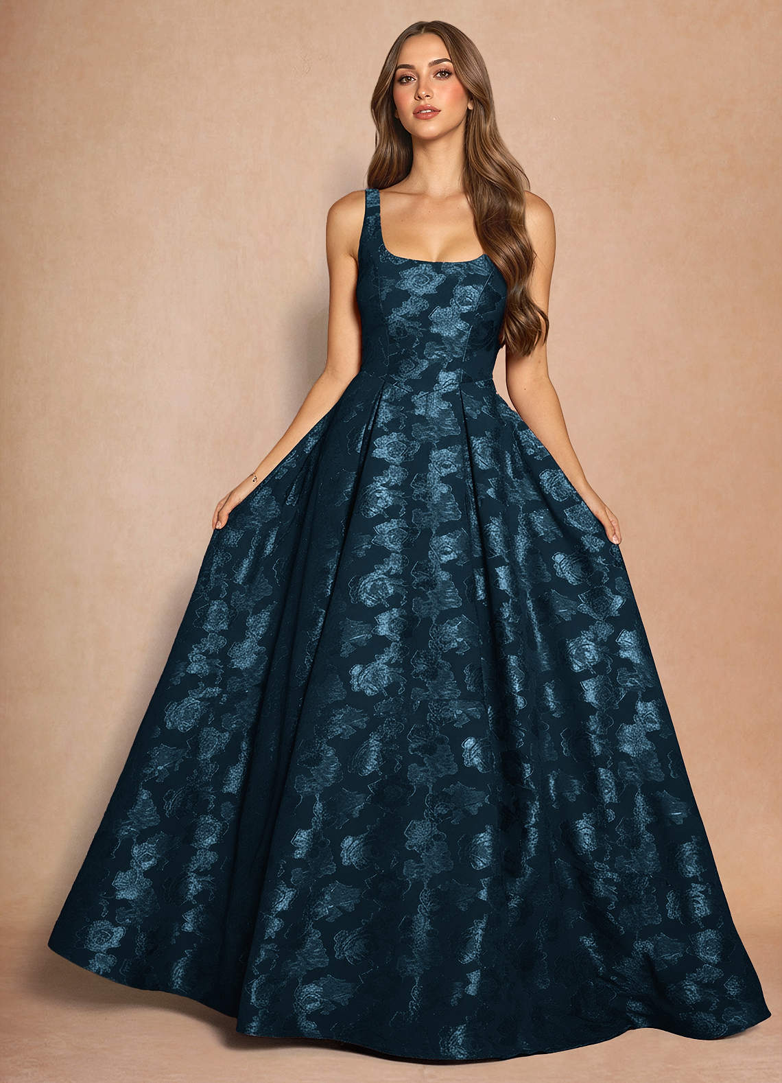 Briac A-Line Scoop-Neck Fil Coupé Evening Dress in Lemon Sorbet