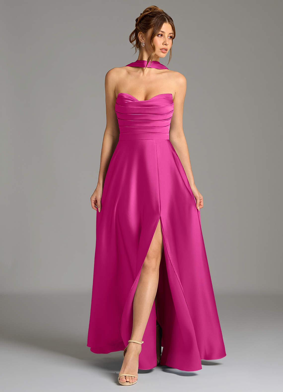 Ayla A-Line Sweetheart Stretch Satin Bridesmaid Dress in Fuchsia