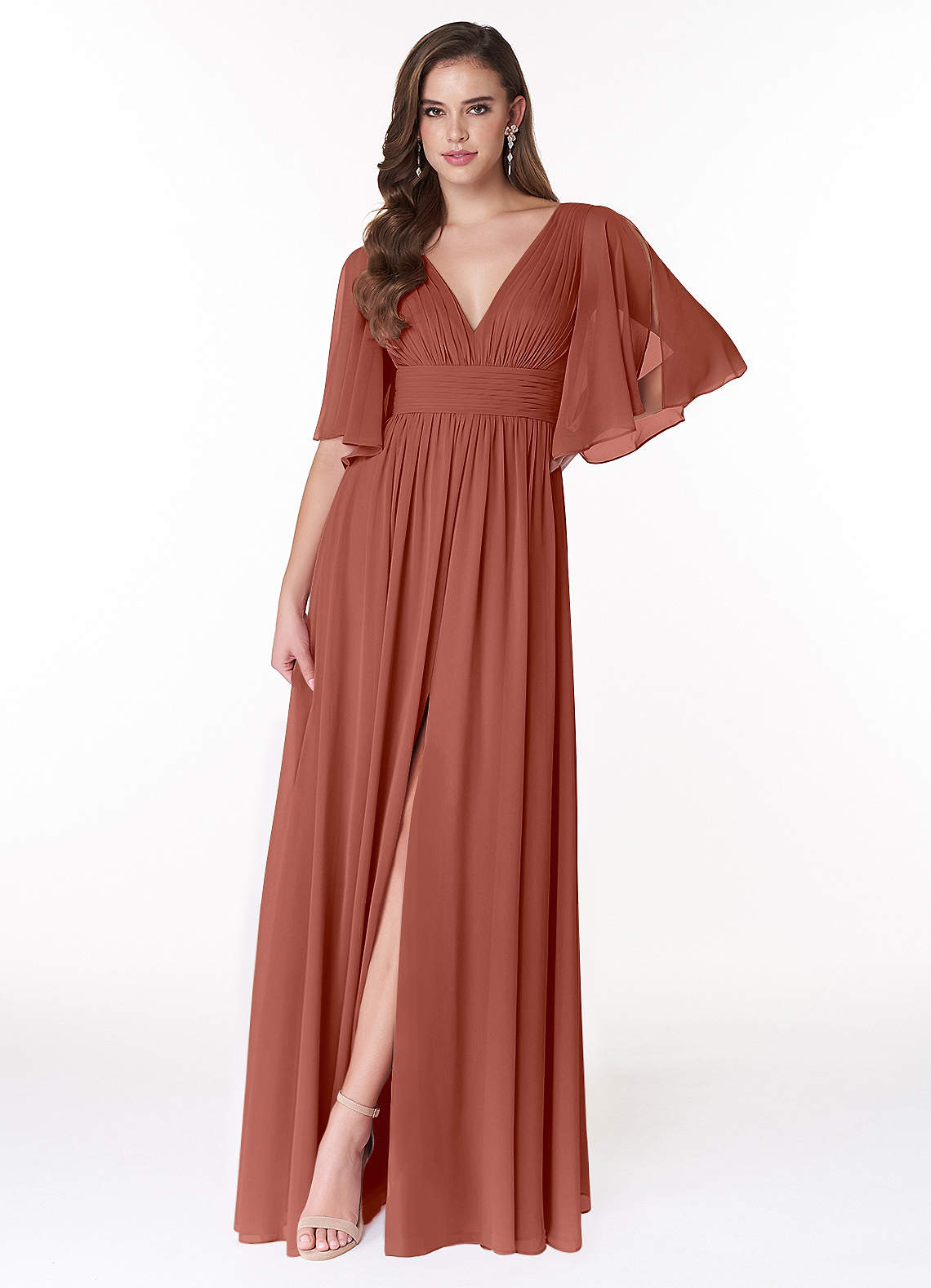 Temeka A-Line V-Neck Chiffon Bridesmaid Dress in Auburn