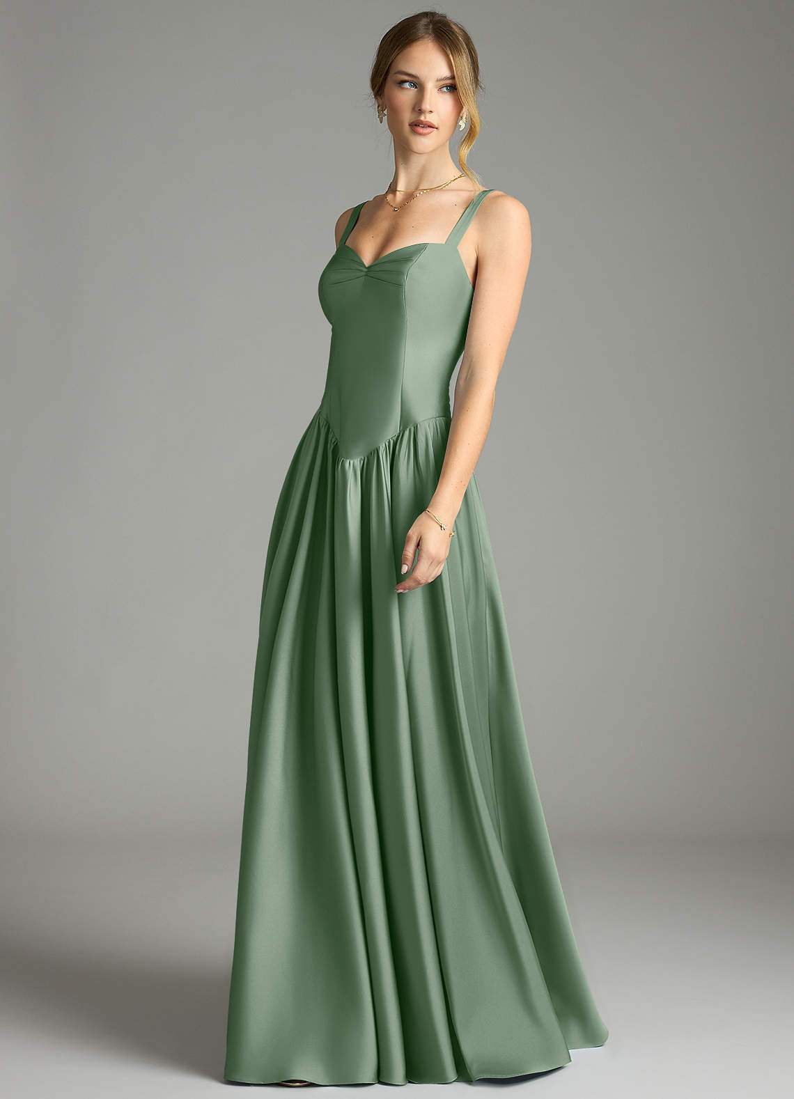 Evadina A-Line Sweetheart Stretch Satin Bridesmaid Dress in Matcha