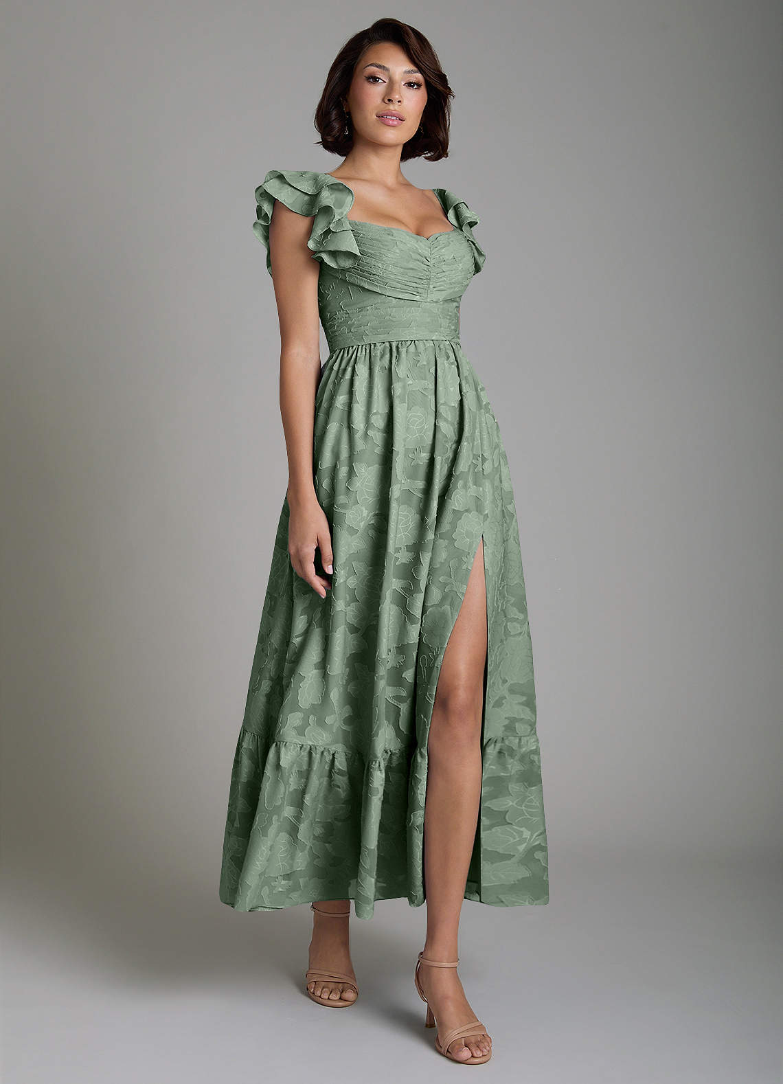 Anaya A-Line V-Neck Floral Burnout Bridesmaid Dress in Matcha