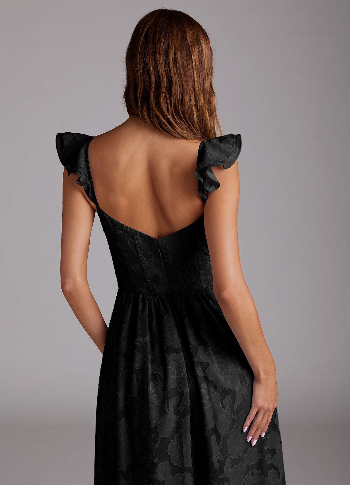Denisse A-Line Sweetheart Floral Burnout Wedding Guest Dress in black