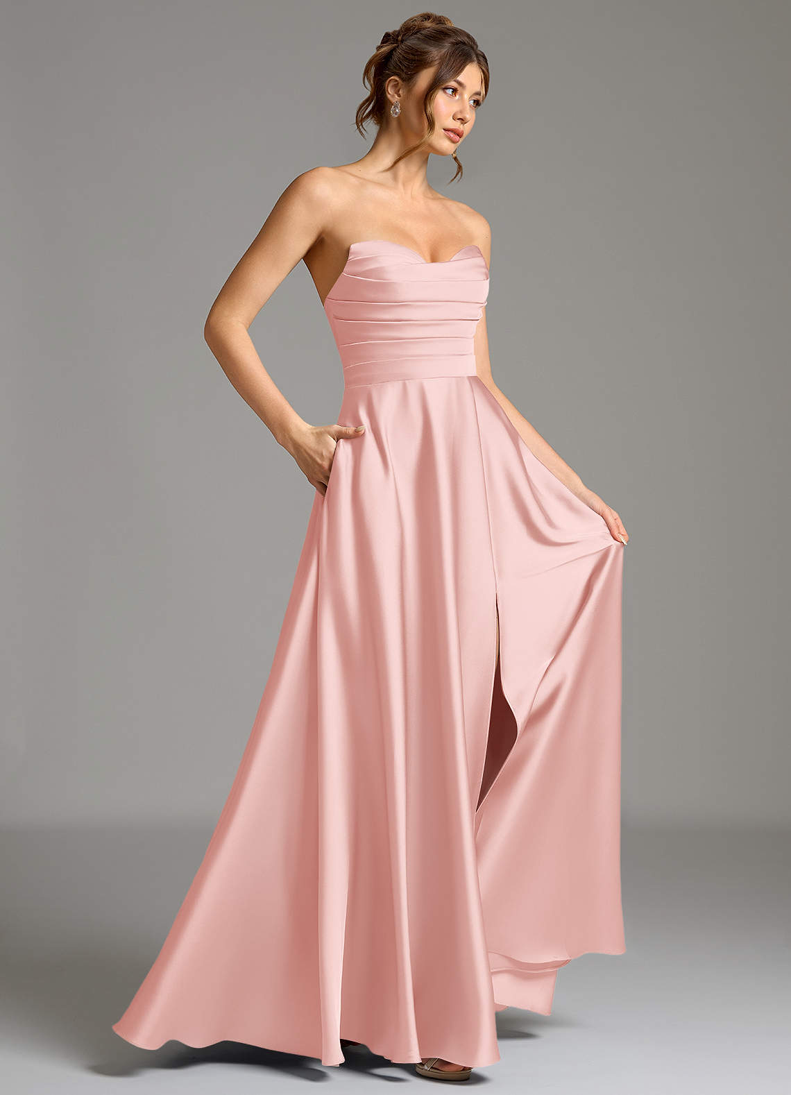 Ayla A-Line Sweetheart Stretch Satin Bridesmaid Dress in Powder Pink