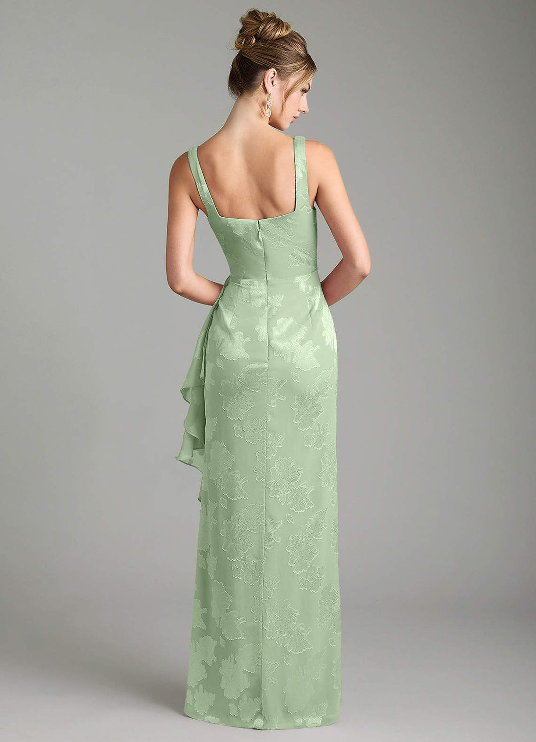 Veronica Mermaid Square-Neck Jacquard Bridesmaid Dress in Dusty Sage