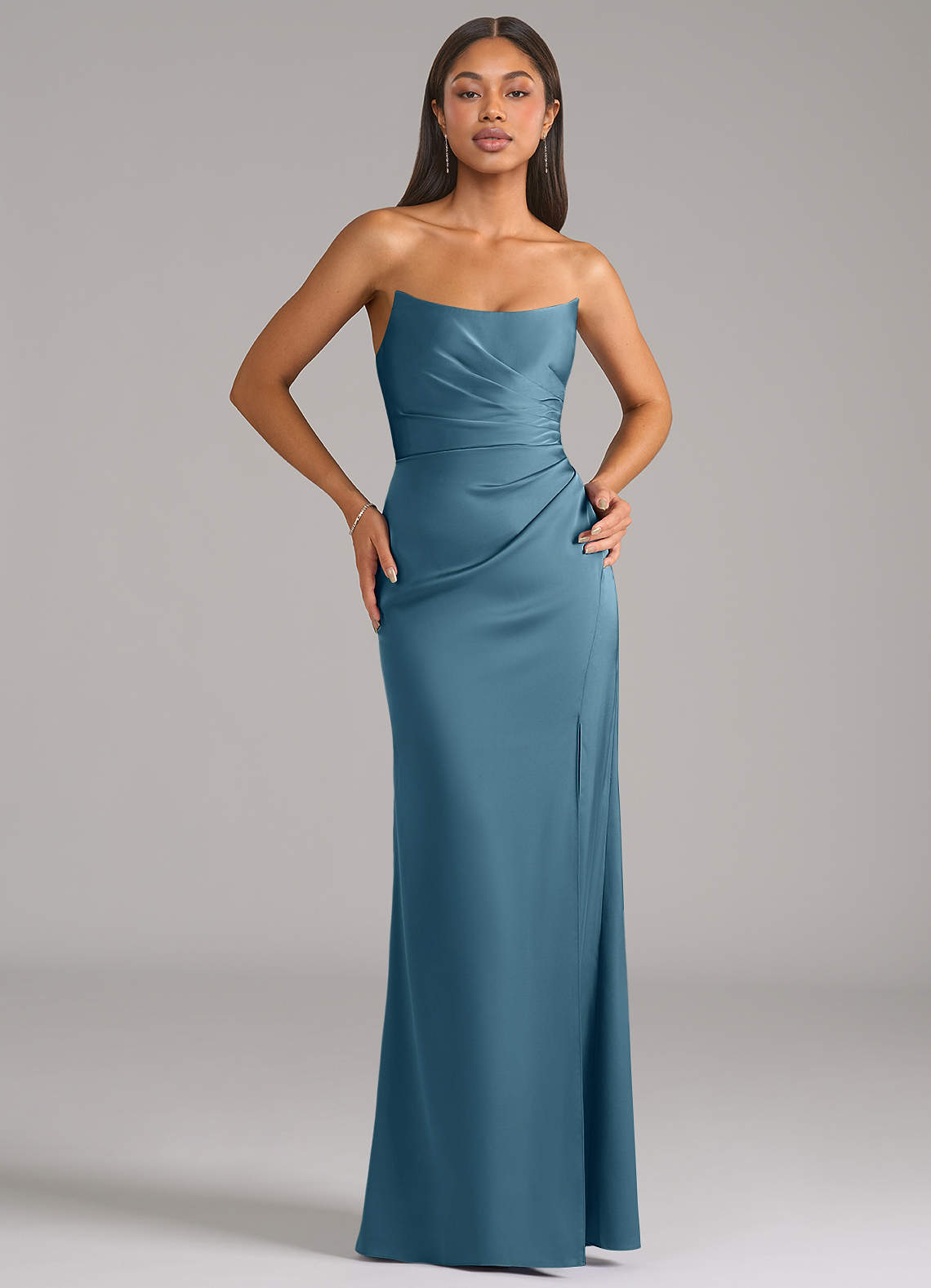 Marla Sheath Strapless Stretch Satin Bridesmaid Dress in Bermuda