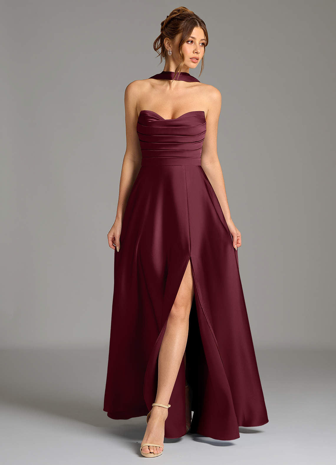 Ayla A-Line Sweetheart Stretch Satin Bridesmaid Dress in Cabernet