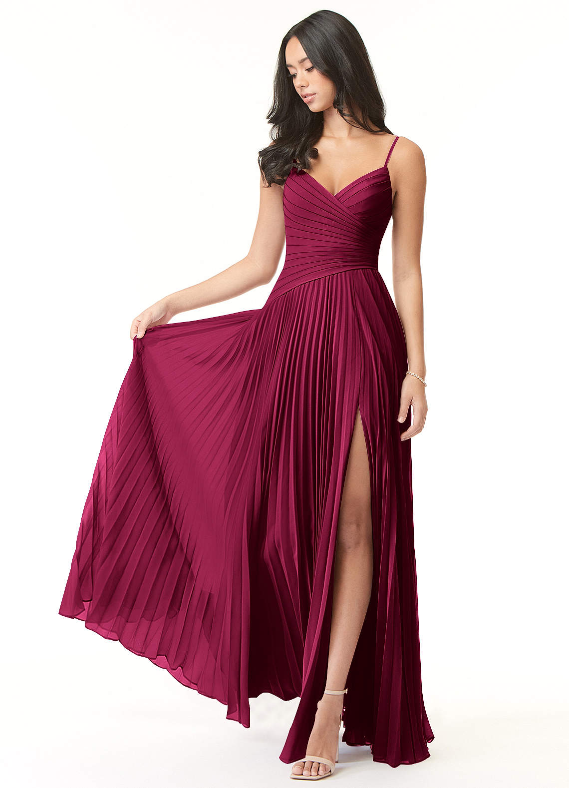 Vini A-Line V-Neck Chiffon Bridesmaid Dress in Burgundy