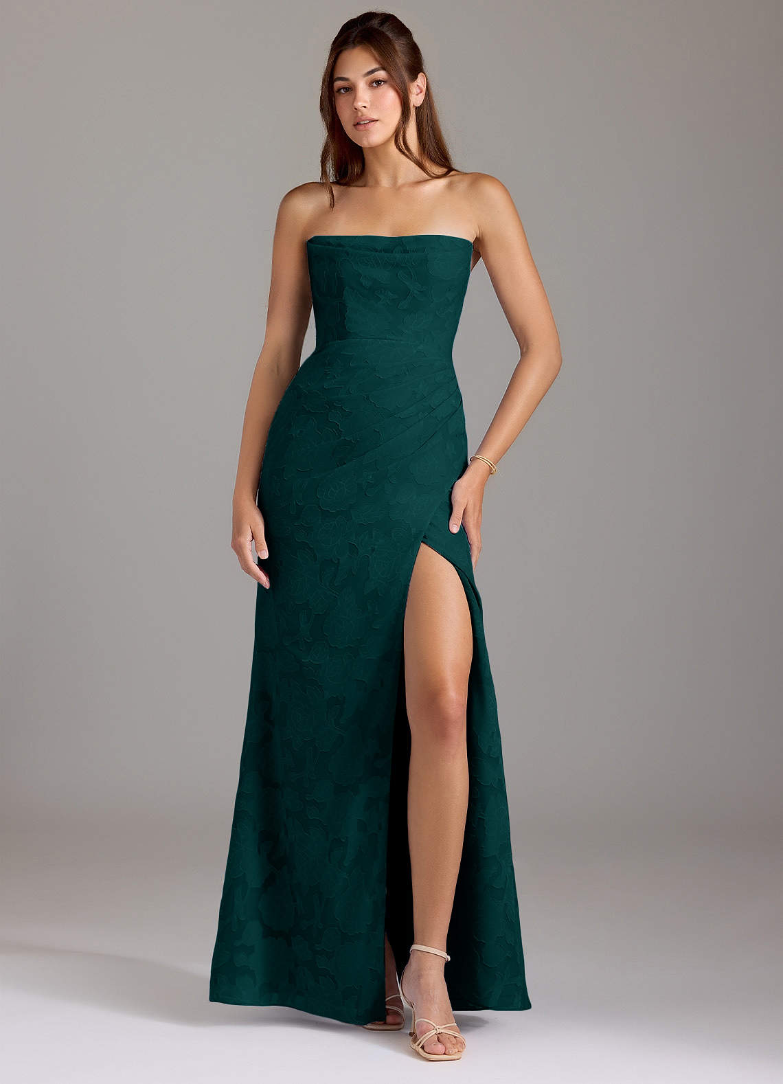 Leonis Sheath Strapless Floral Burnout Bridesmaid Dress in Pine