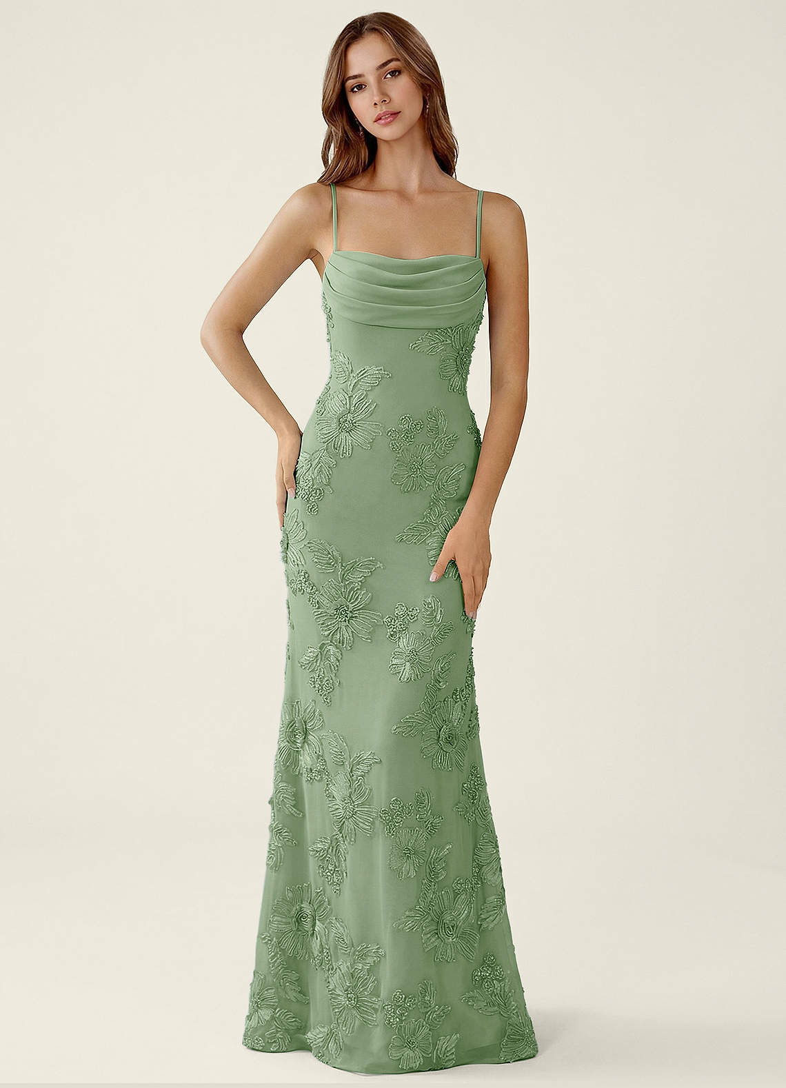 Bellatrix Mermaid Spaghetti-Strap Stretch Lace Evening Dress in Sky Blue