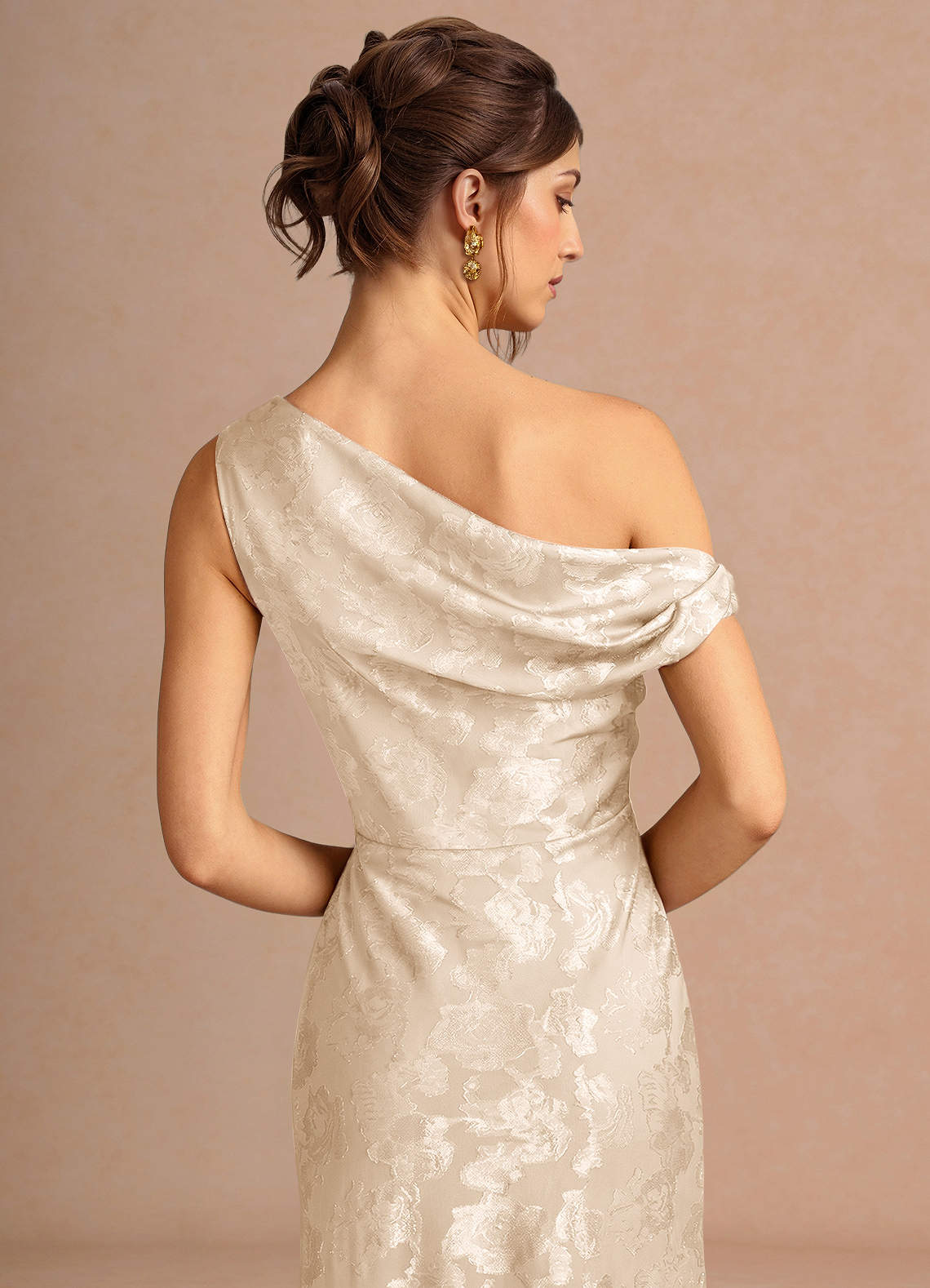 Kismet Mermaid One-Shoulder Fil Coupé Wedding Guest Dress in Cream