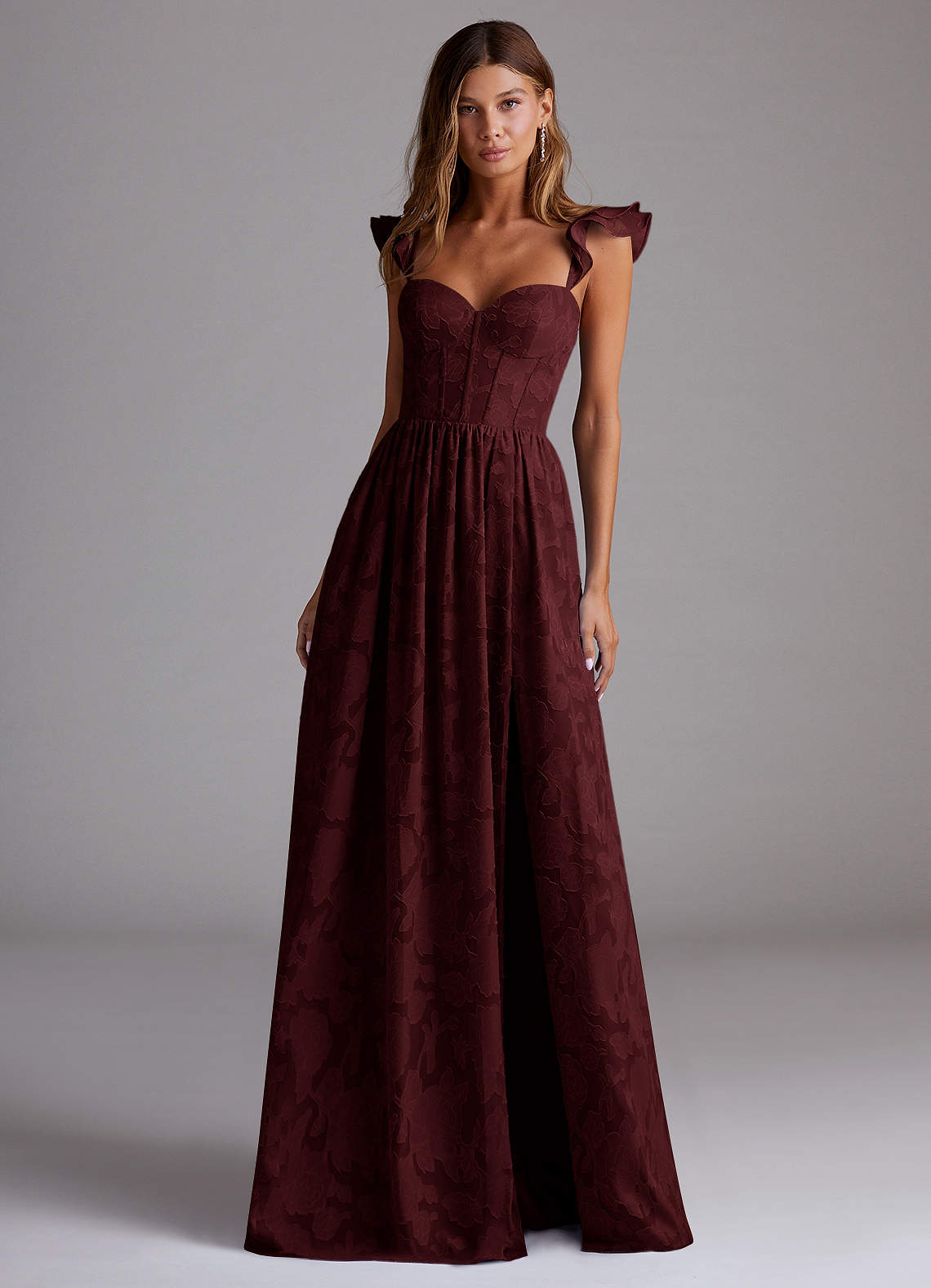 Denisse A-Line Sweetheart Floral Burnout Wedding Guest Dress in Olive