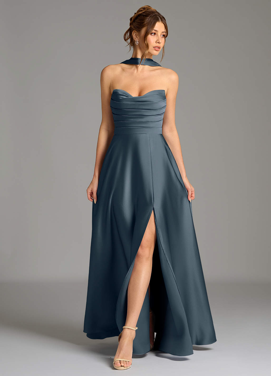 Ayla A-Line Sweetheart Stretch Satin Bridesmaid Dress in Twilight