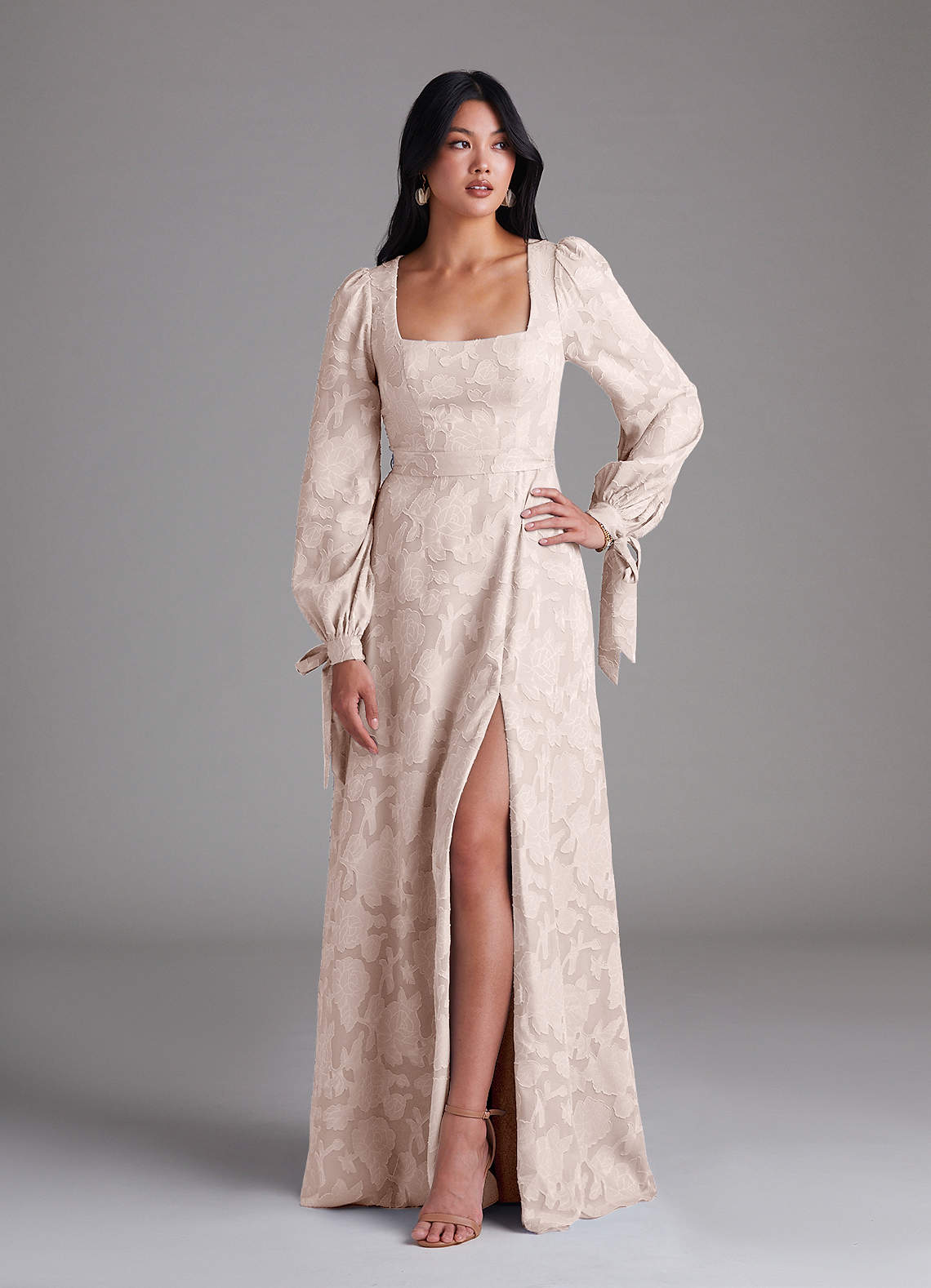 Leonia A-Line Square-Neck Stretch Satin Bridesmaid Dress in Blushing Pink