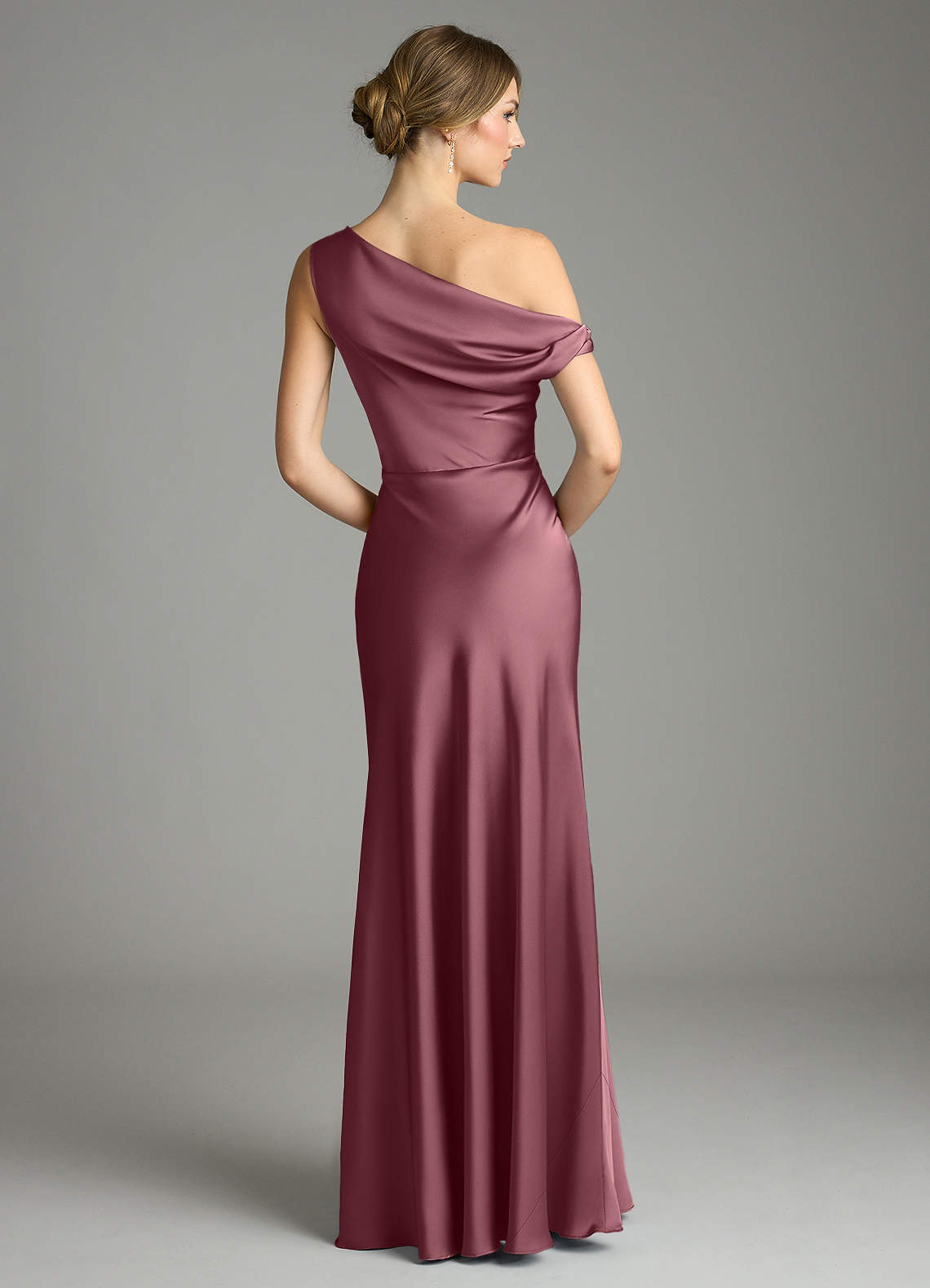 Emerson Mermaid One-Shoulder Stretch Satin Bridesmaid Dress in Desert Rose