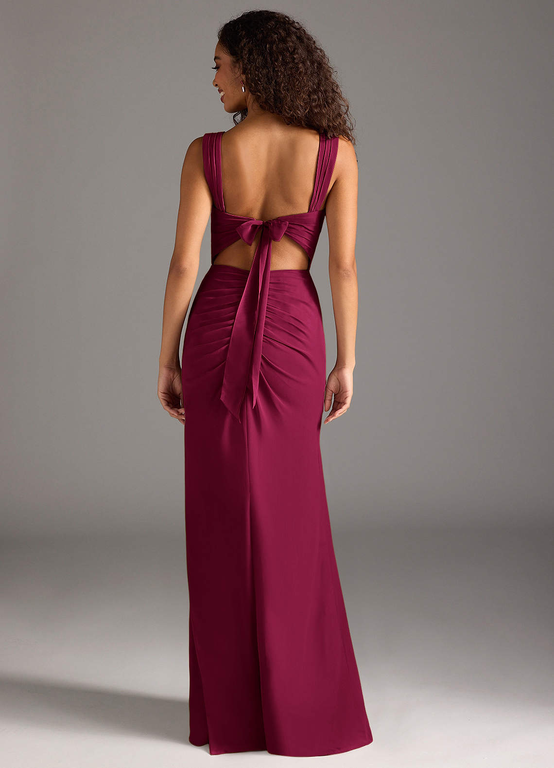 Jesaphine Sheath Square-Neck Chiffon Bridesmaid Dress in Burgundy