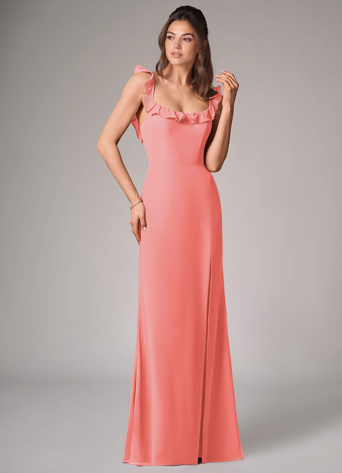 Callie Mermaid Scoop-Neck Chiffon Bridesmaid Dress in Coral