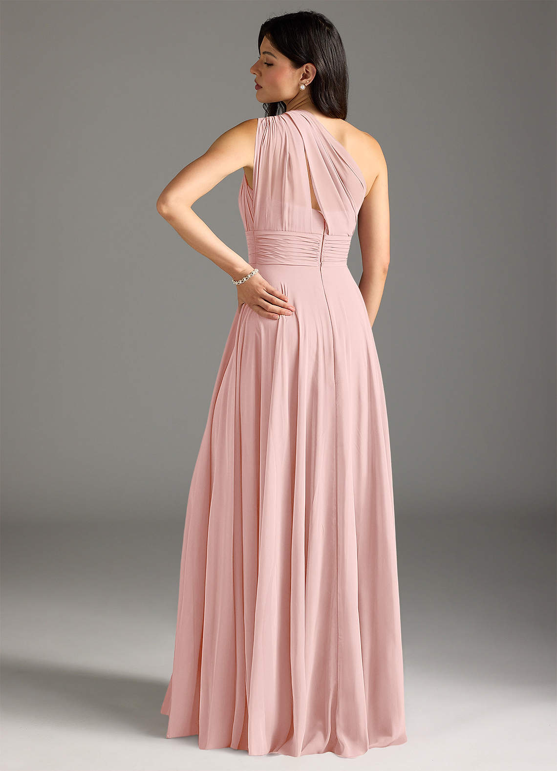 Charlize A-Line One-Shoulder Chiffon Bridesmaid Dress in Powder Pink